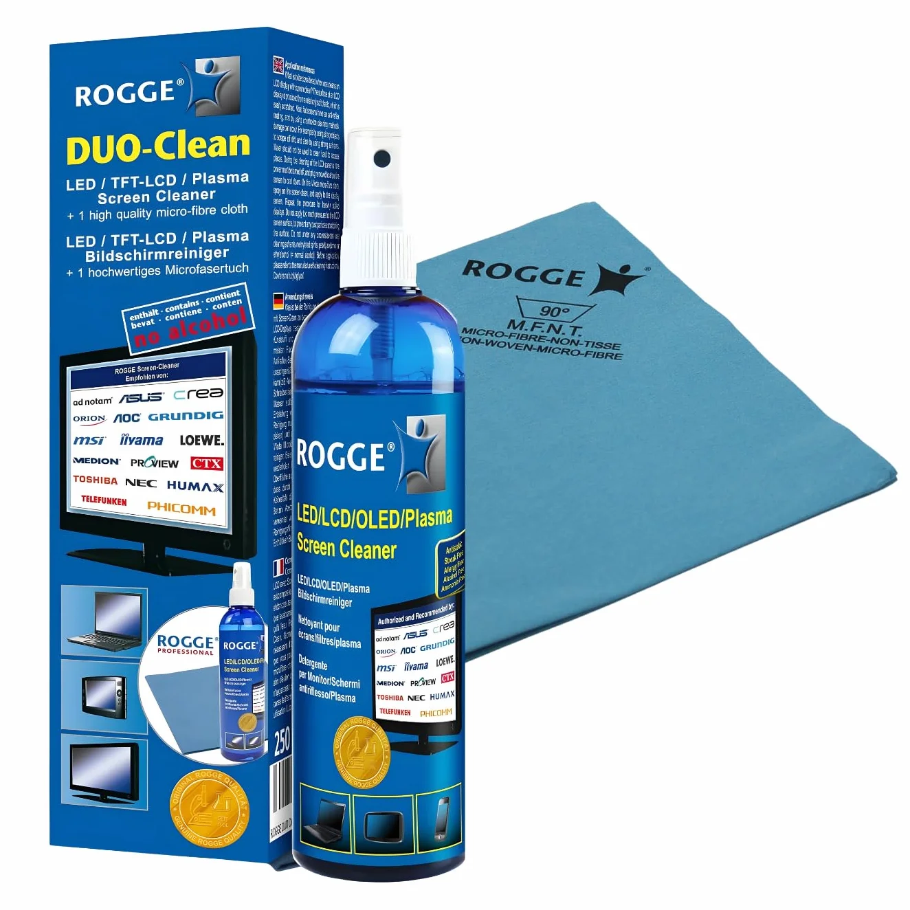 ROGGE DUO CLean Set di pulizia 250ml LCD/TFT + Pulitore Plasma + Panno microfibra Vileda