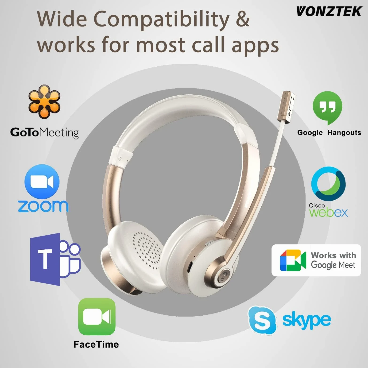 QCC v5.1 - Cuffie wireless Bluetooth con microfono, microfono CVC con cancellazione del rumore e mute/dock di ricarica/dongle USB, 26 ore di vivavoce, per telefoni cellulari/team Ms/Zoom/Skype