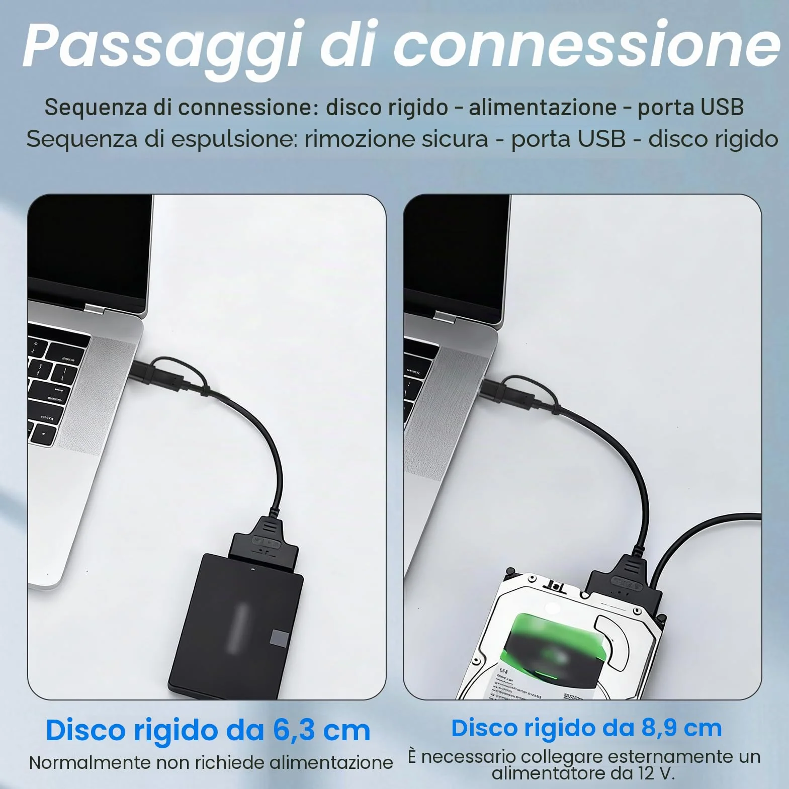 Adattatore SATA USB 3.0 per SSD/HDD 2,5 e 3,5 pollici 12V 2A UASP