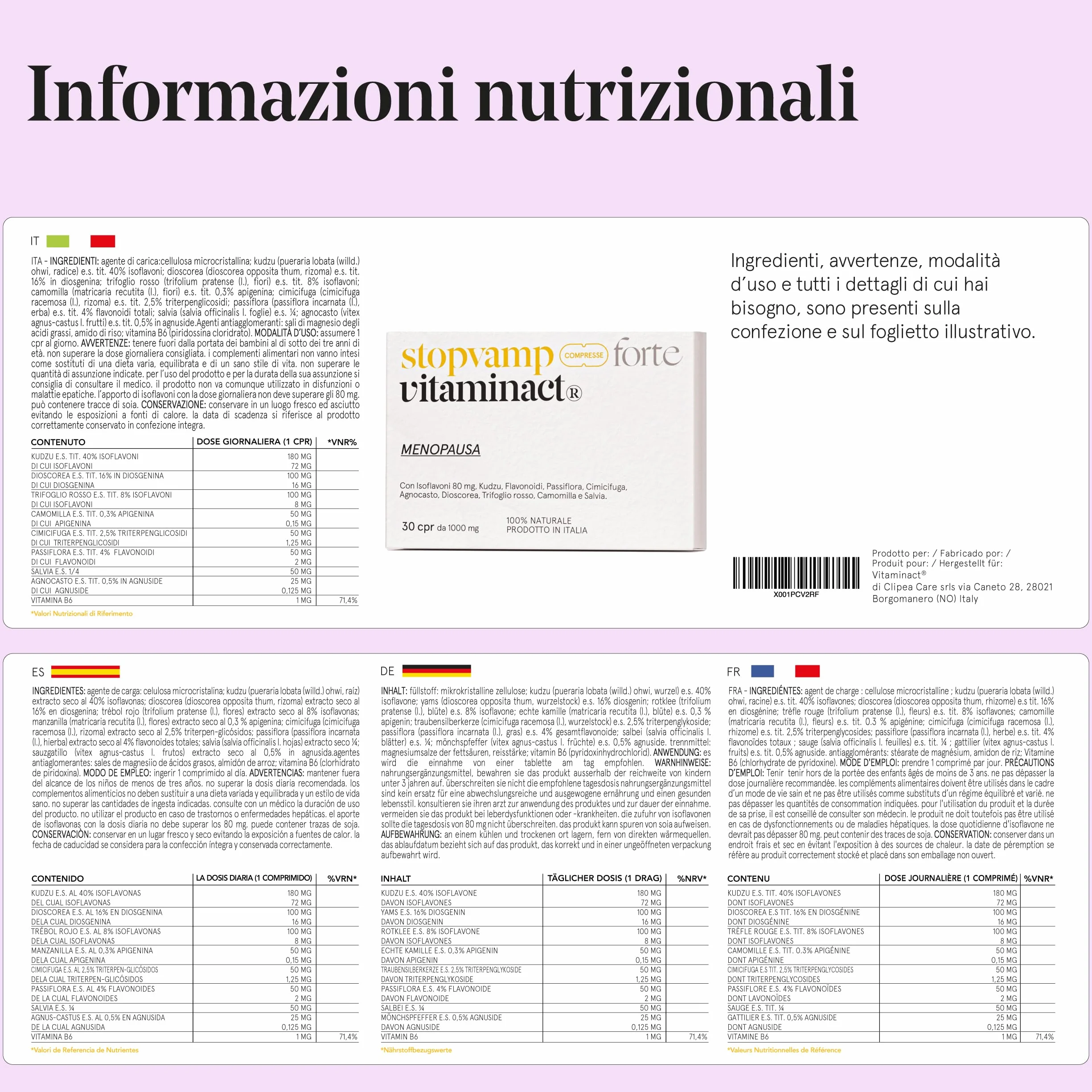 Stopvamp Menopausa Integratore 8 in 1 Isoflavoni 80mg Kudzu Naturale