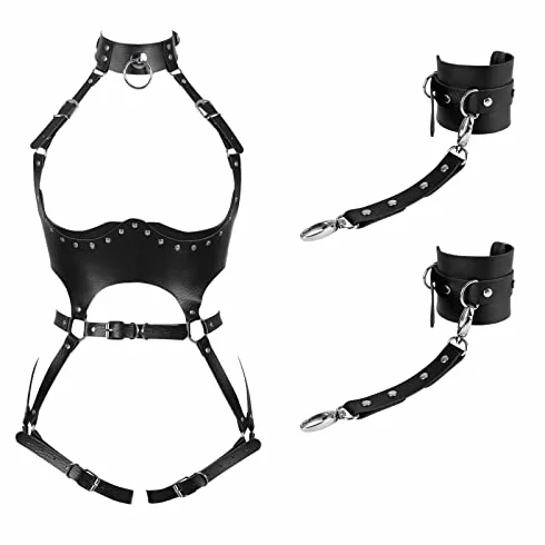 Nero Full Body Harness Pelle Donne Vita Reggicalze Punk Goth Rave Halloween Cinghia Toracica Corsetto