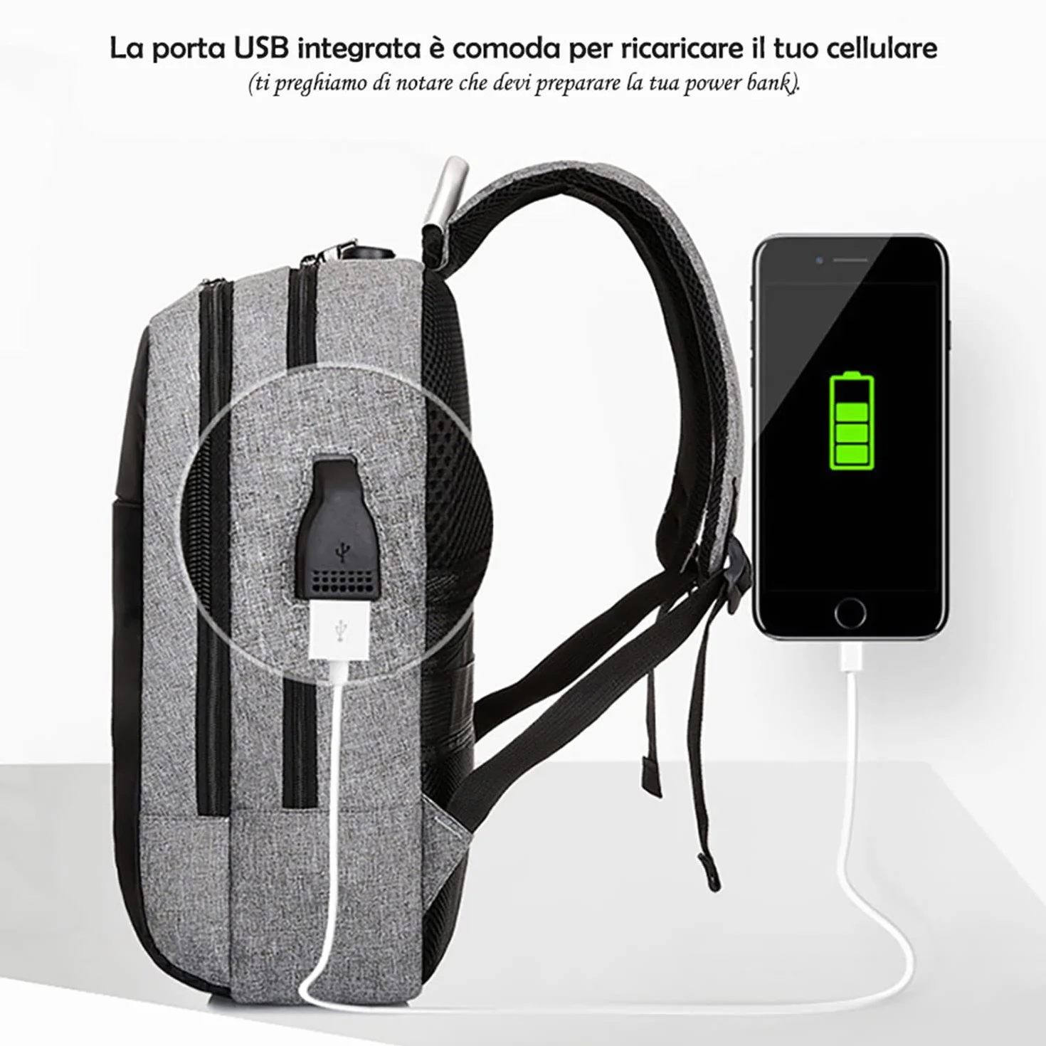 Mixroom Zaino Porta PC Antifurto per Computer Portatile Laptop Lavoro Borsa Notebook Fino 15" con Attacco USB e Foro Auricolare Z4