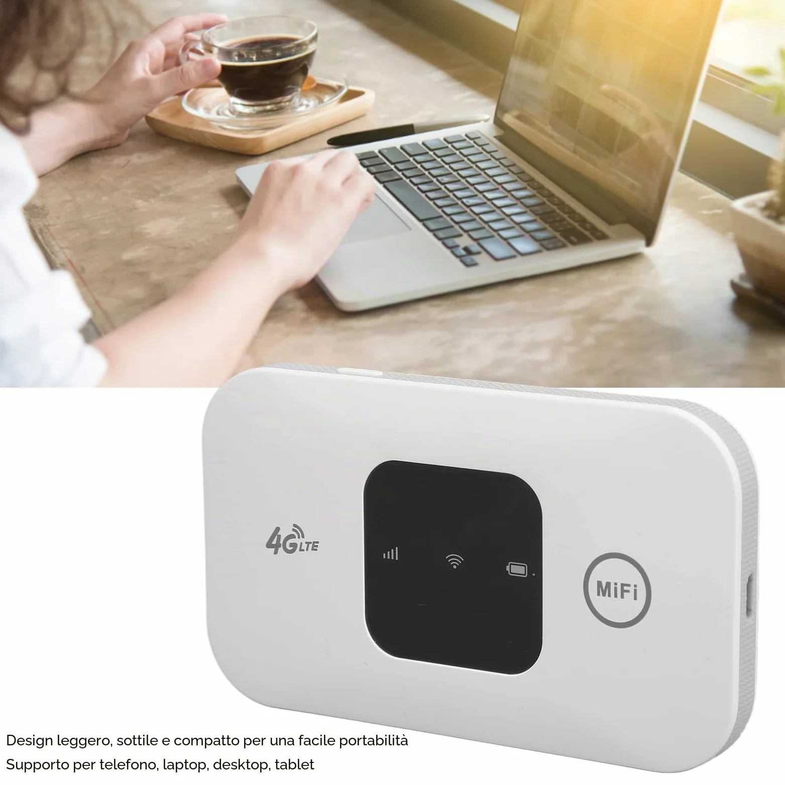 Pavv Router di Rete Wireless, Hotspot Internet 4G LTE Tascabile con Slot per Scheda SIM, Display a LED, 2100 mAh, 10 utenti collegati, dongle Modem WiFi per Telefono Computer Portatile