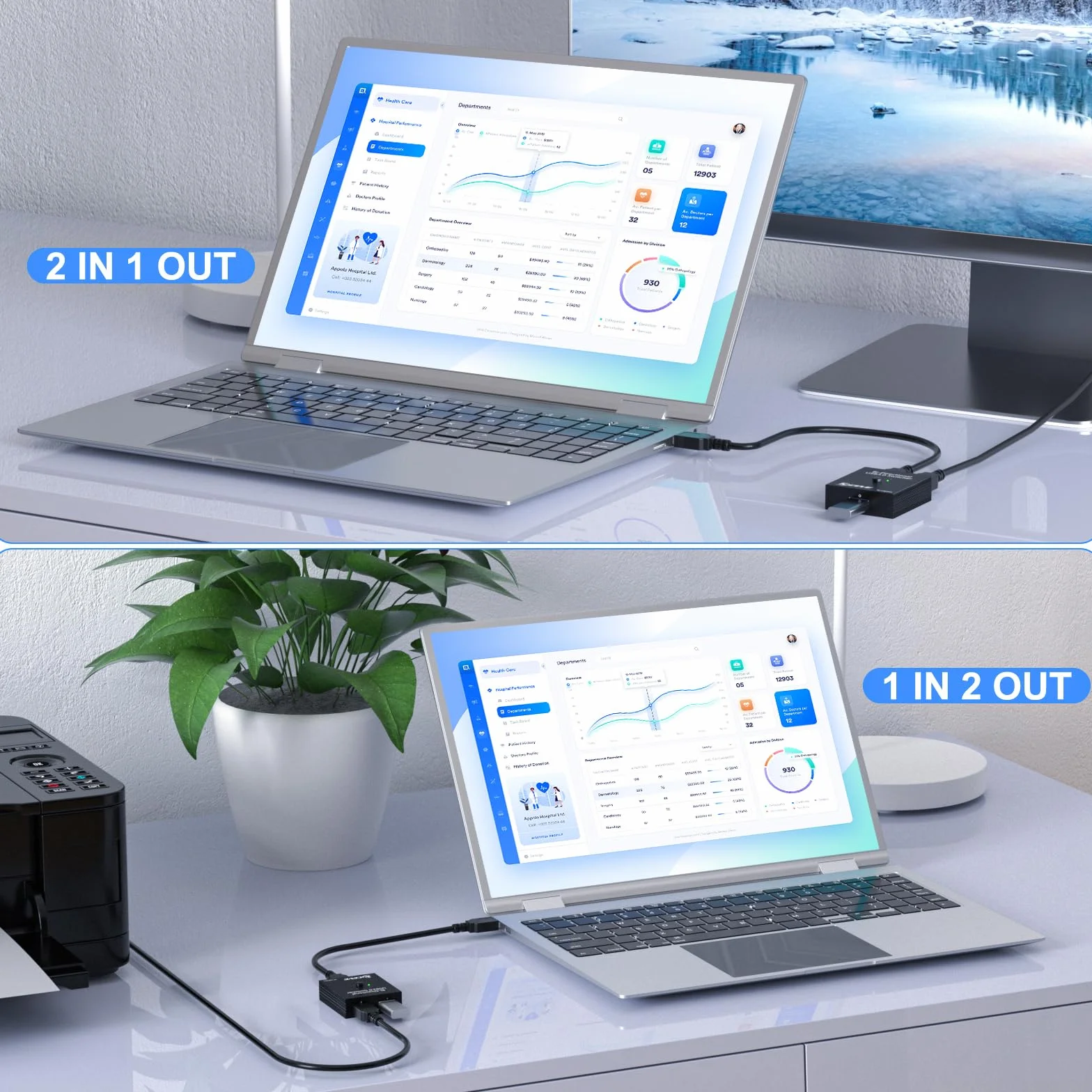 MLEEDA Switch USB 3.0 Bidirezionale 2 In 1 Out / 1 In 2 Out per 2 PC Condividi Tastiera Mouse Scanner Stampante, Escluso Cavo