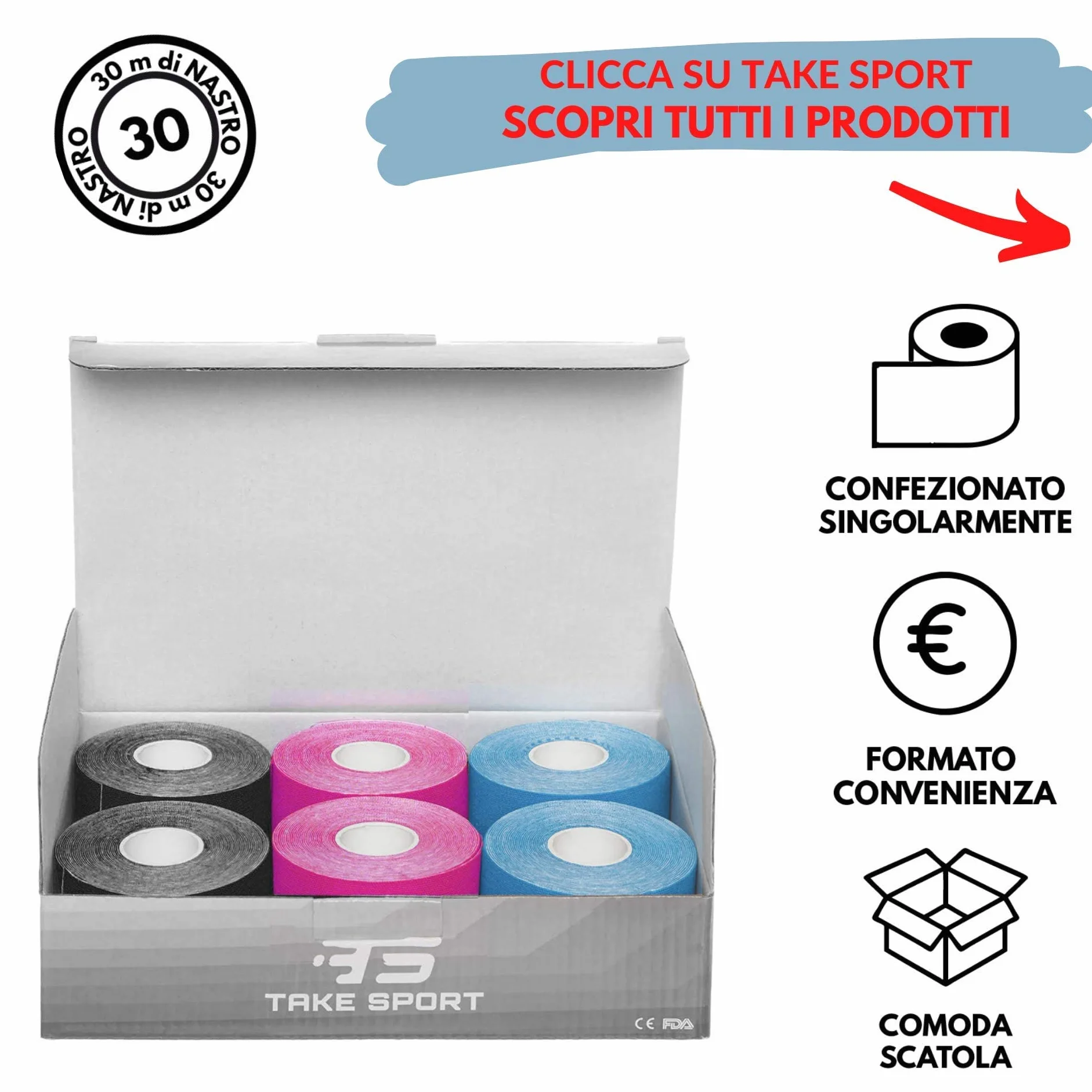 Kinesio Tape Nastro Kinesiologico 6 rotoli 5m 95% Cotone 5% Spandex Elastico
