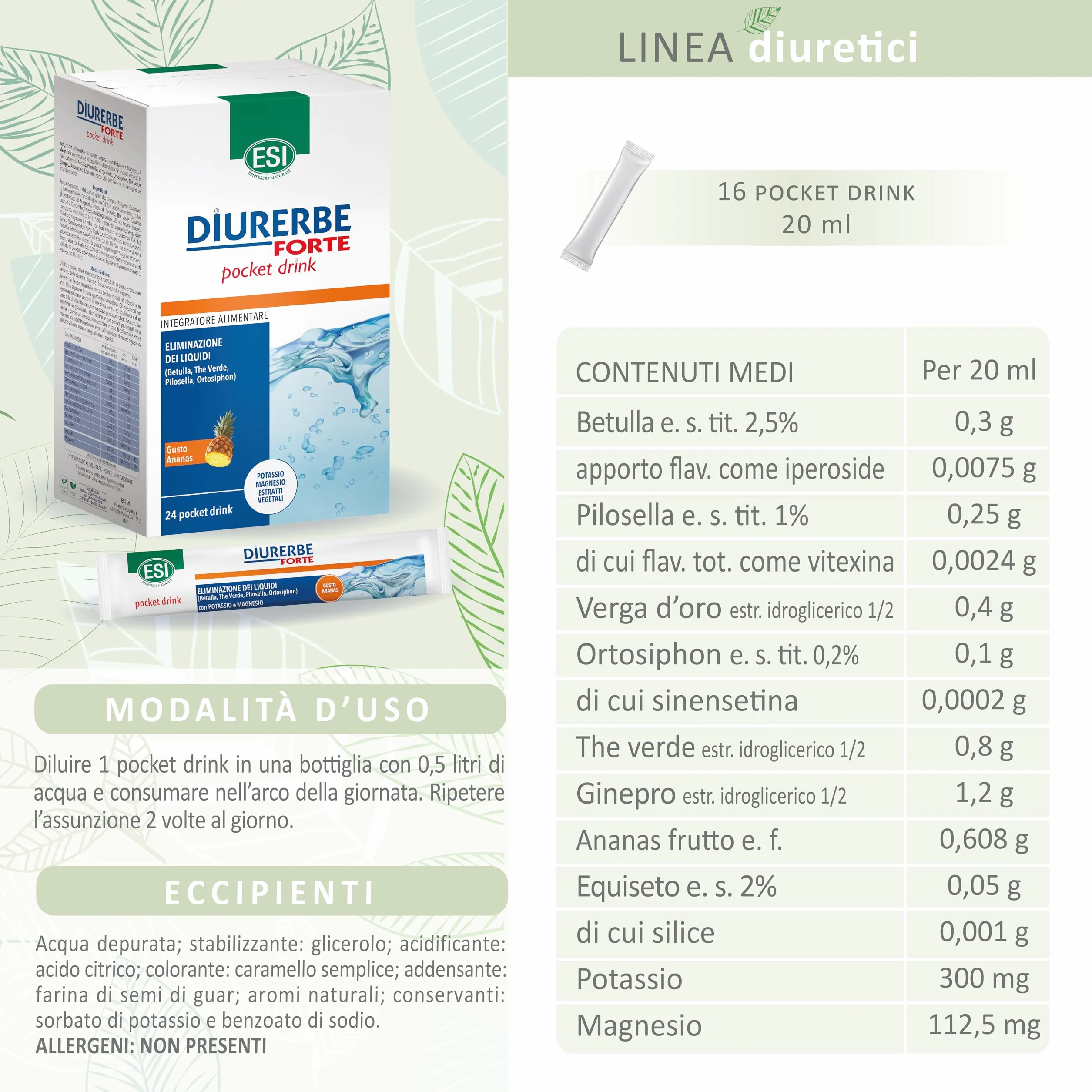 Esi diurerbe forte pocket 24 drink gusto ananas