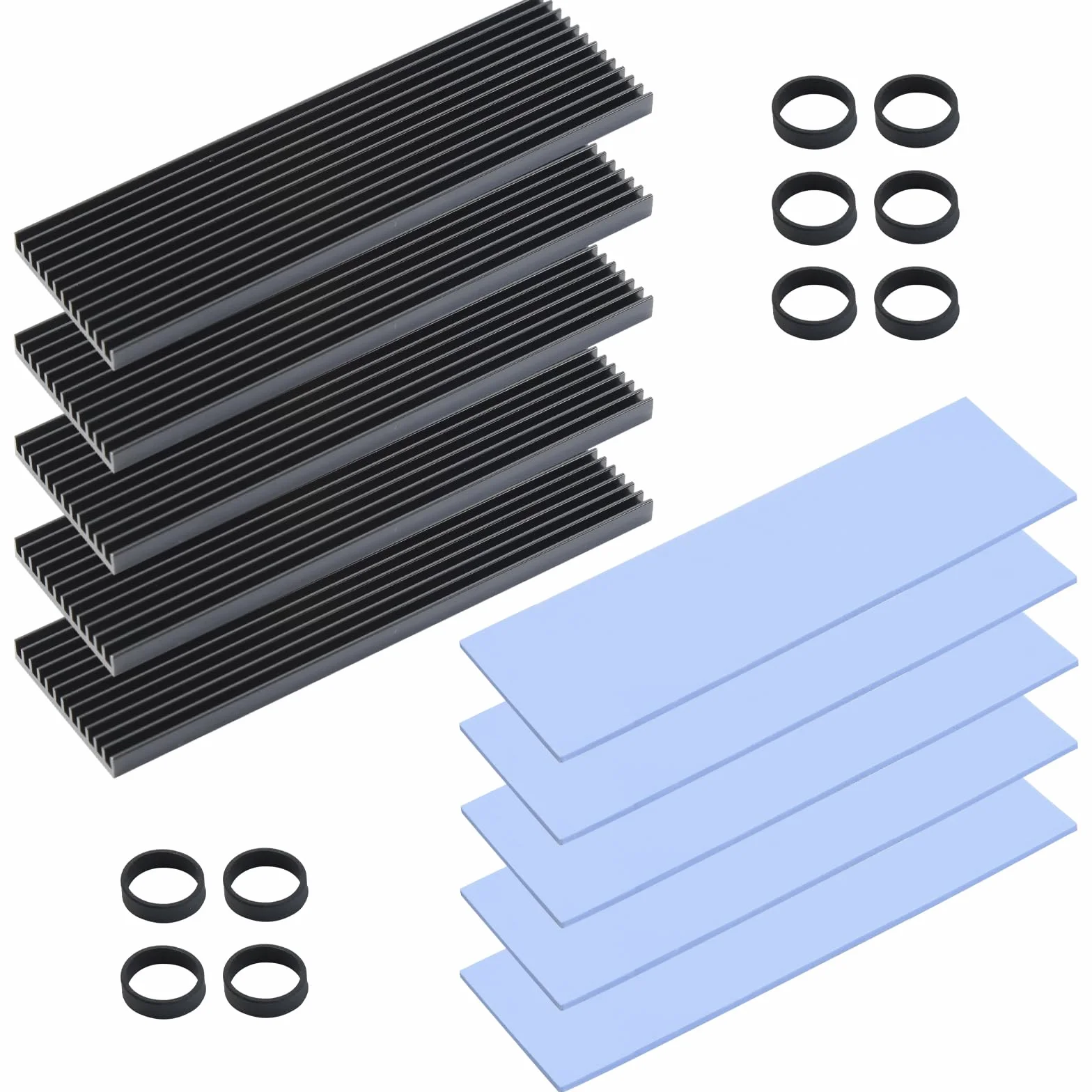 ELUTENG Dissipatore di Calore SSD M.2, 5 Pezzi M2 2280 NVMe SSD Hard Disk Alluminio Dissipatore di Calore con Cuscinetto Termico in Silicone e 10 Fascette in Gomma per PC PS5 M.2 PCIE NGFF Heat Sink