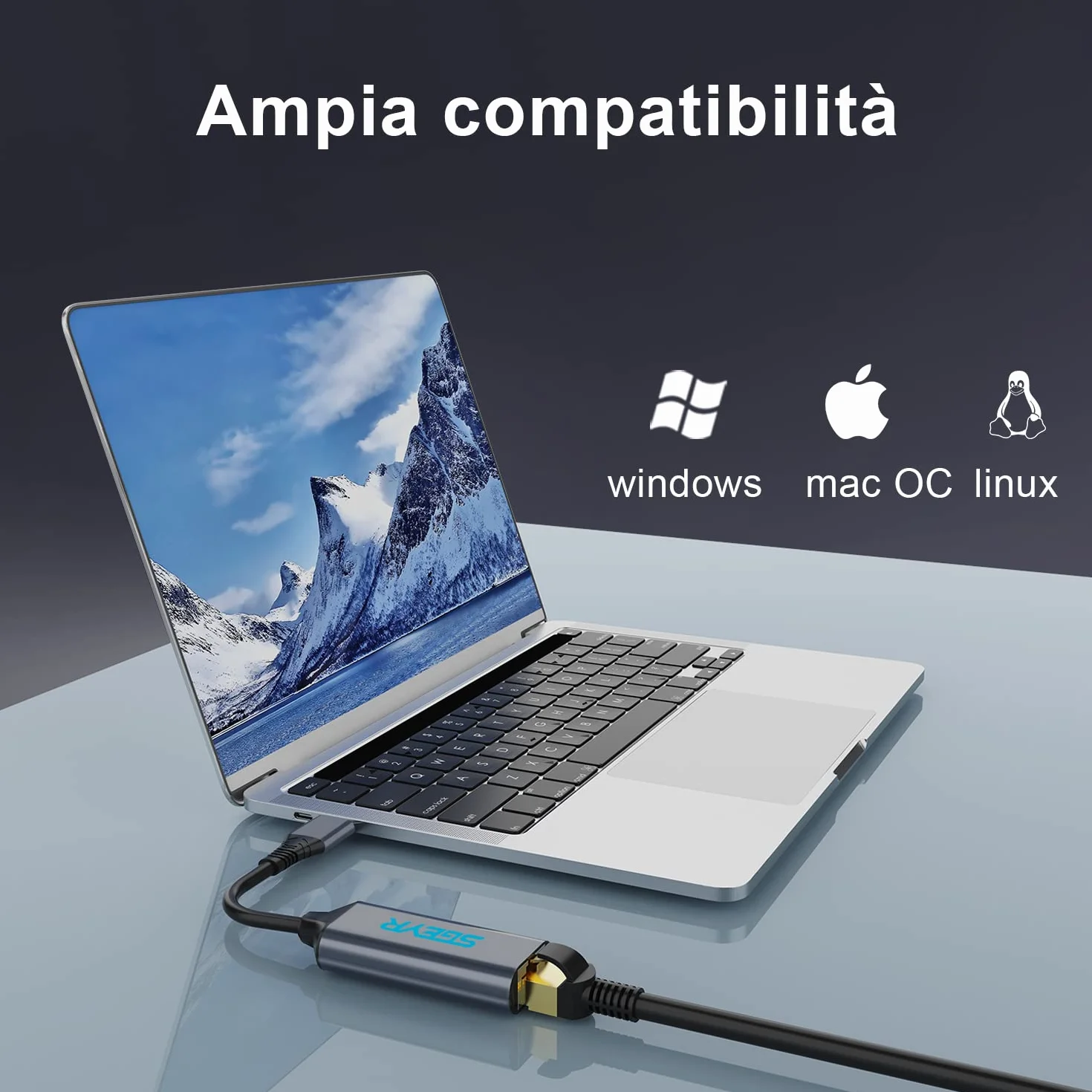 SGEYR USB Ethernet Adapter RJ45 LAN - Compatible With Windows, MacOS - Grigio