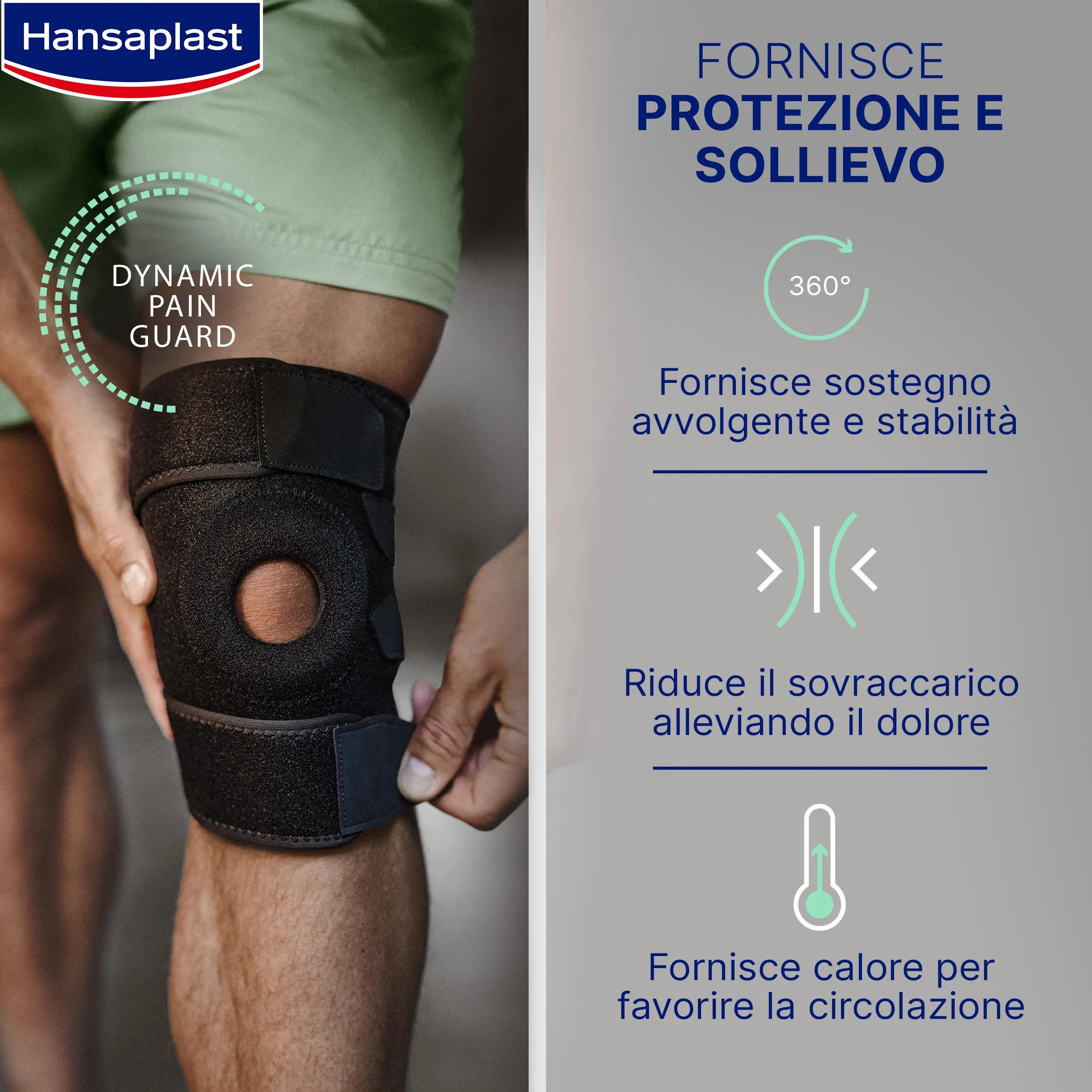 Hansaplast Sport Supporto Ginocchio, Ginocchiera sportiva con regolazione pressione, Tutore ginocchio Thermo-Tech