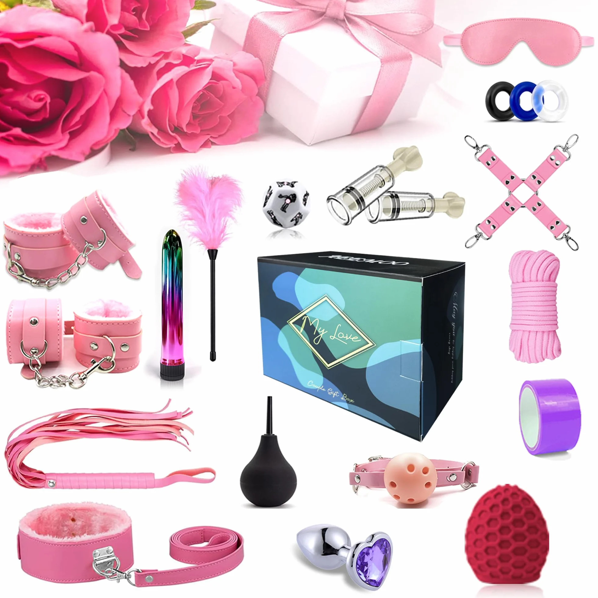 BDSM Set 32 pezzi giocattoli sessuali per coppie con manette bondage e plug anale