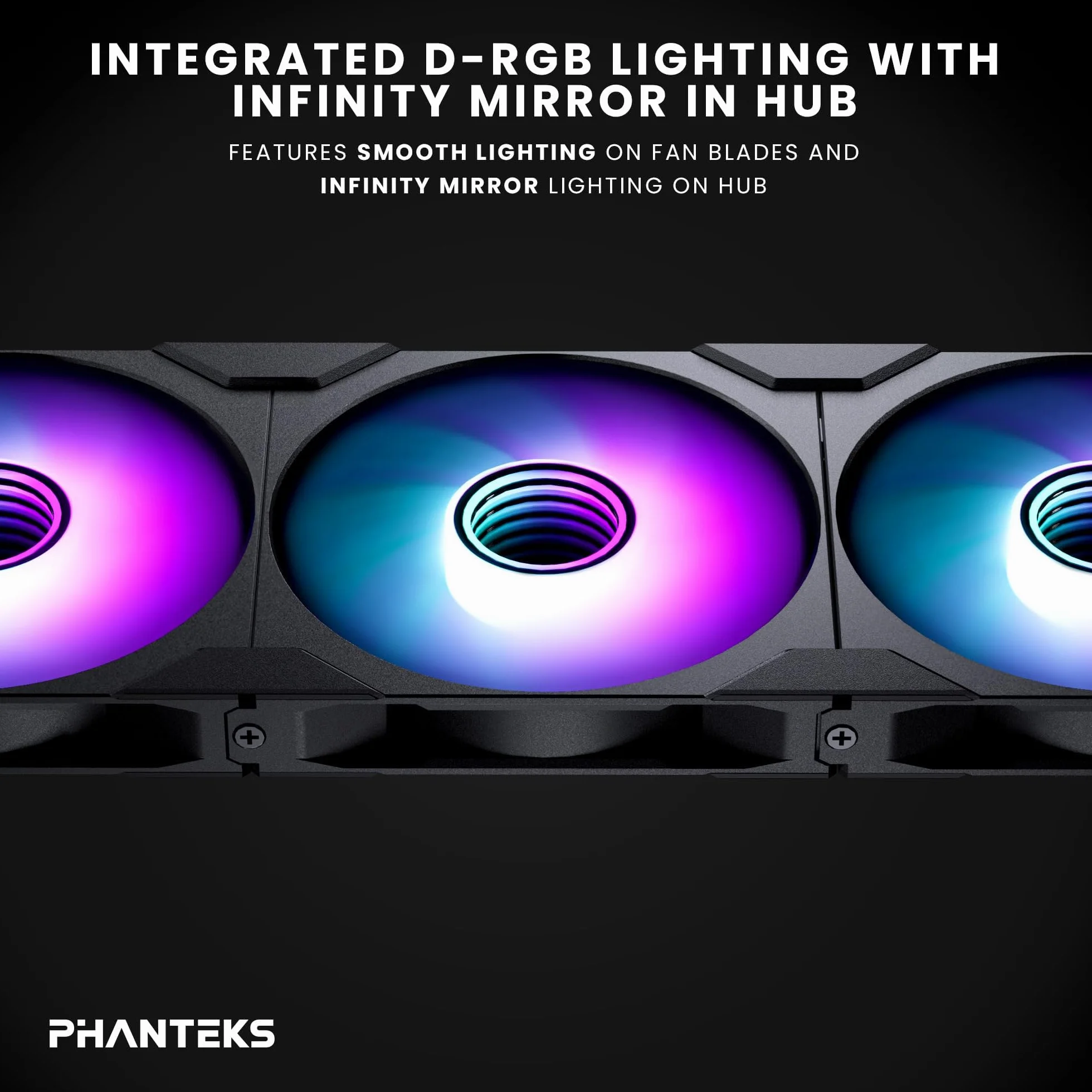 Phanteks M25-140 Gen2, 3er Pack, ventola di raffreddamento ad alte prestazioni ARGB da 140 mm, telaio ventola unificato a Daisy-Chain, hub Infinity Mirror, connessione a cavo singolo, Nero