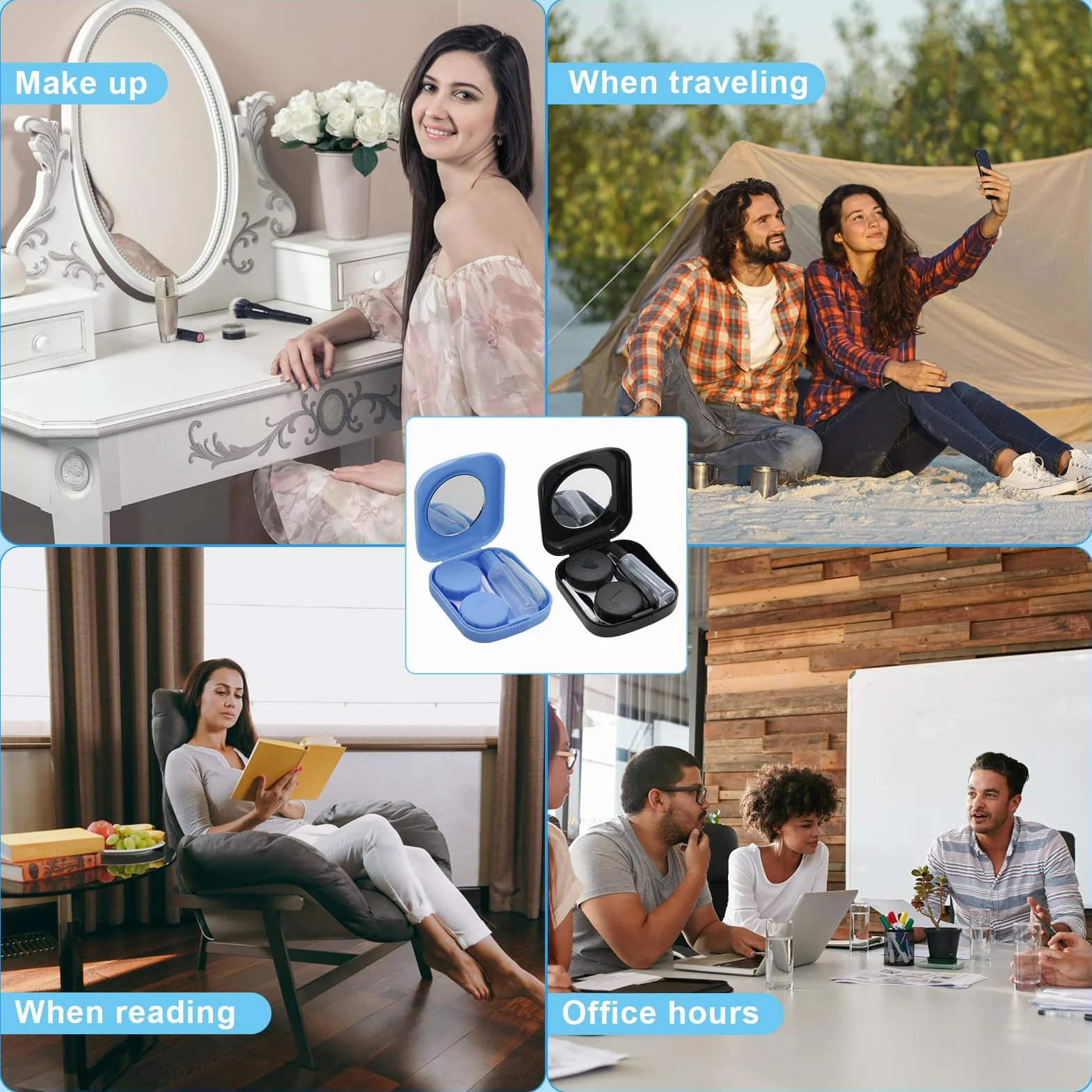 Contenitori per Lenti a Contatto Set da Viaggio con Pinzette
