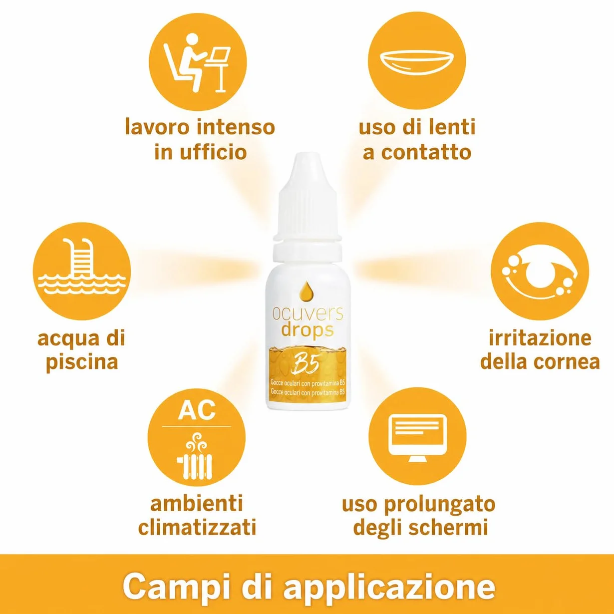 Ocuvers Drops B5 Gocce oculari con Dexpantenolo 2% e Hydraflex contro occhi secchi rossi brucianti idratanti senza etanolo per portatori lenti contatto