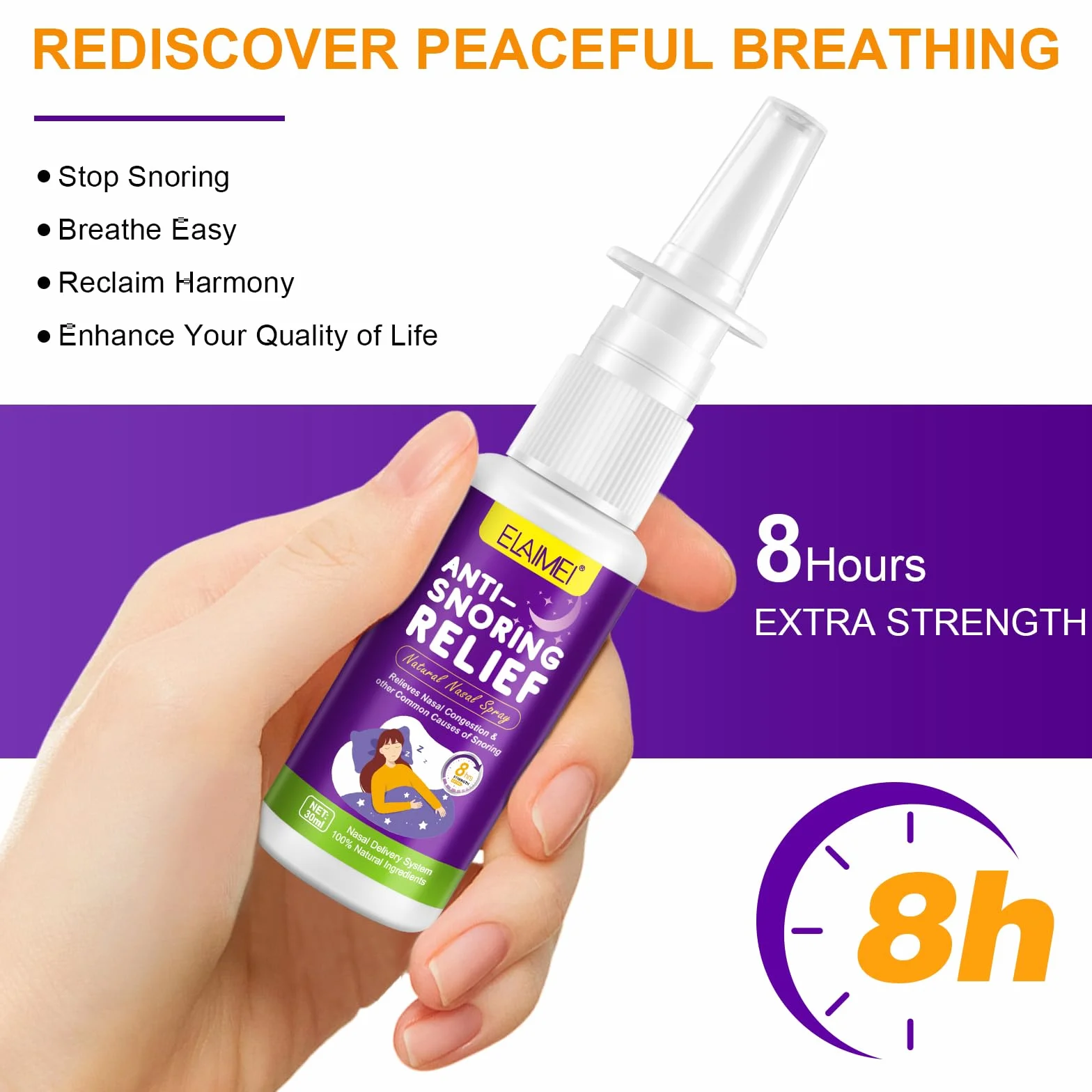 Spray Naturale Antirussamento 30Ml, Spray Nasale, Aiuto Per Il Russare, Migliora La Respirazione