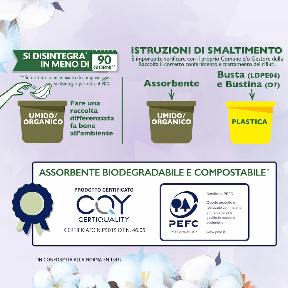 Lines Cotone Natura Ali 12 assorbenti giorno biodegradabili compostabili 100% cotone bio
