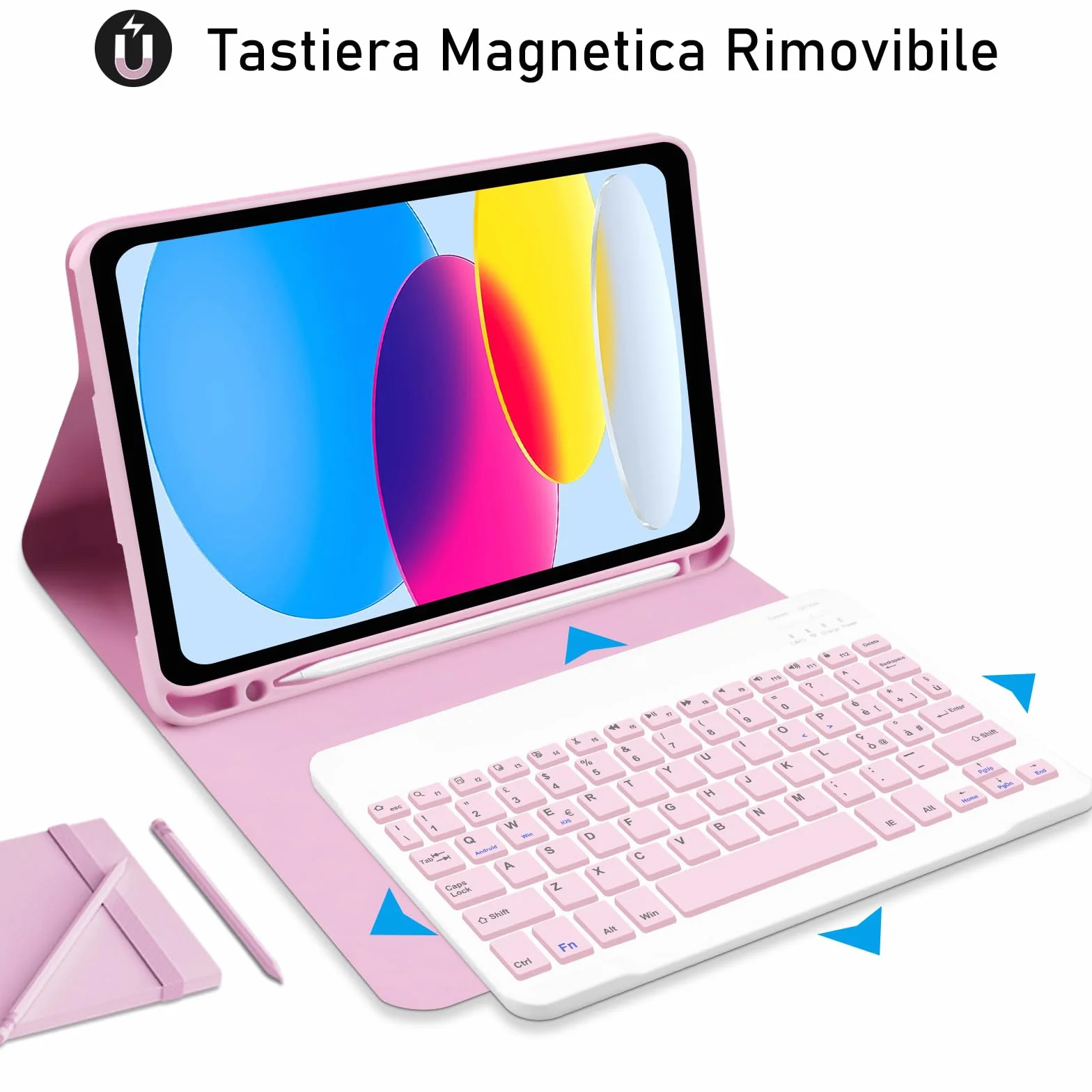 Cover IPad A16 11/10 Generazione con Tastiera (11/10.9 Pollici, 2025/2022) - Italiano QWERTY Magnetico Rimovibile Bluetooth Tastiera, Custodia con Supporto Pencil per Ipad 11/10 Gen,Rosa