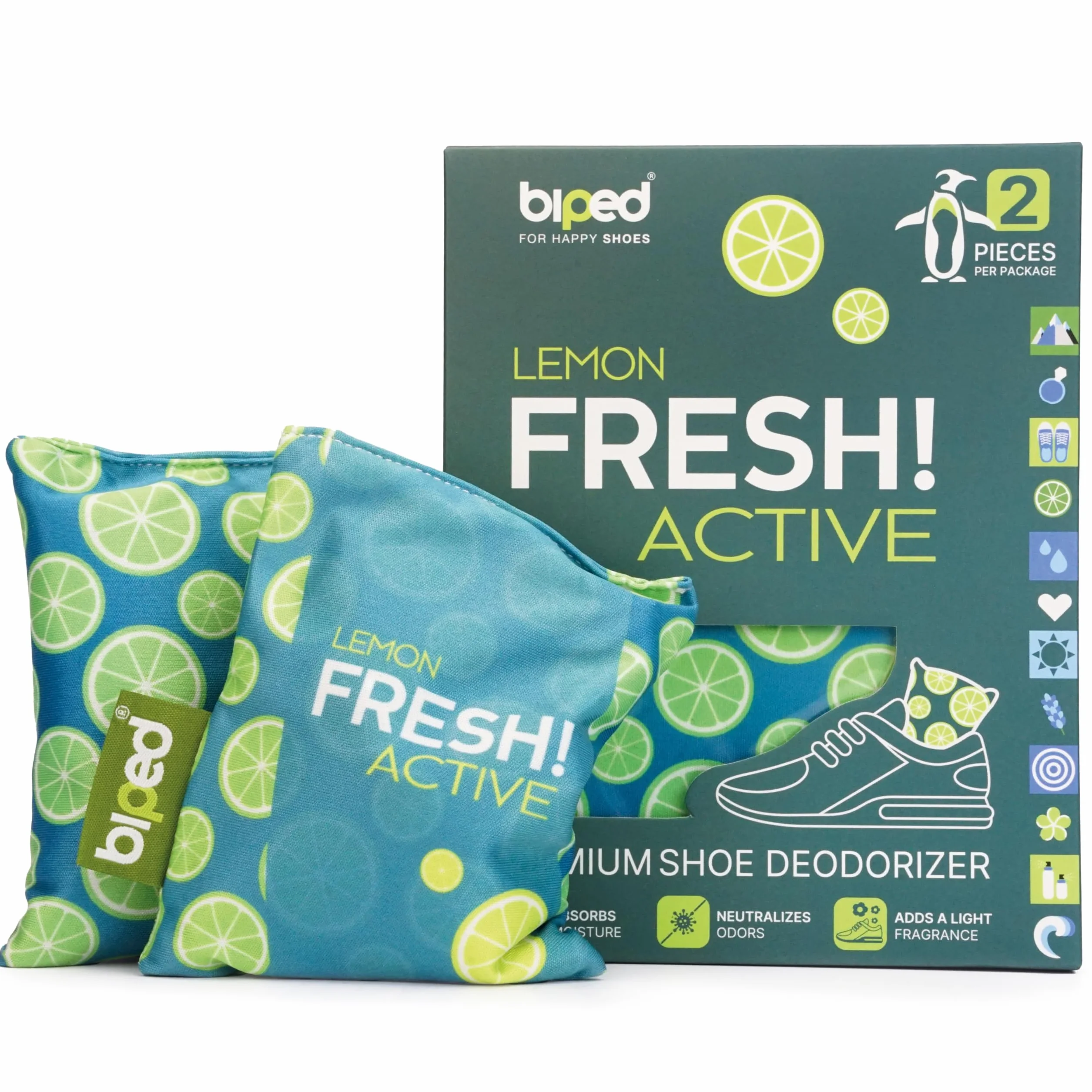 biped FRESH! ACTIVE Deodorante per scarpe con carbone attivo di bambù cuscino profumato o versione PURE senza oli contro sudore e cattivi odori effetto asciugante (LEMON)