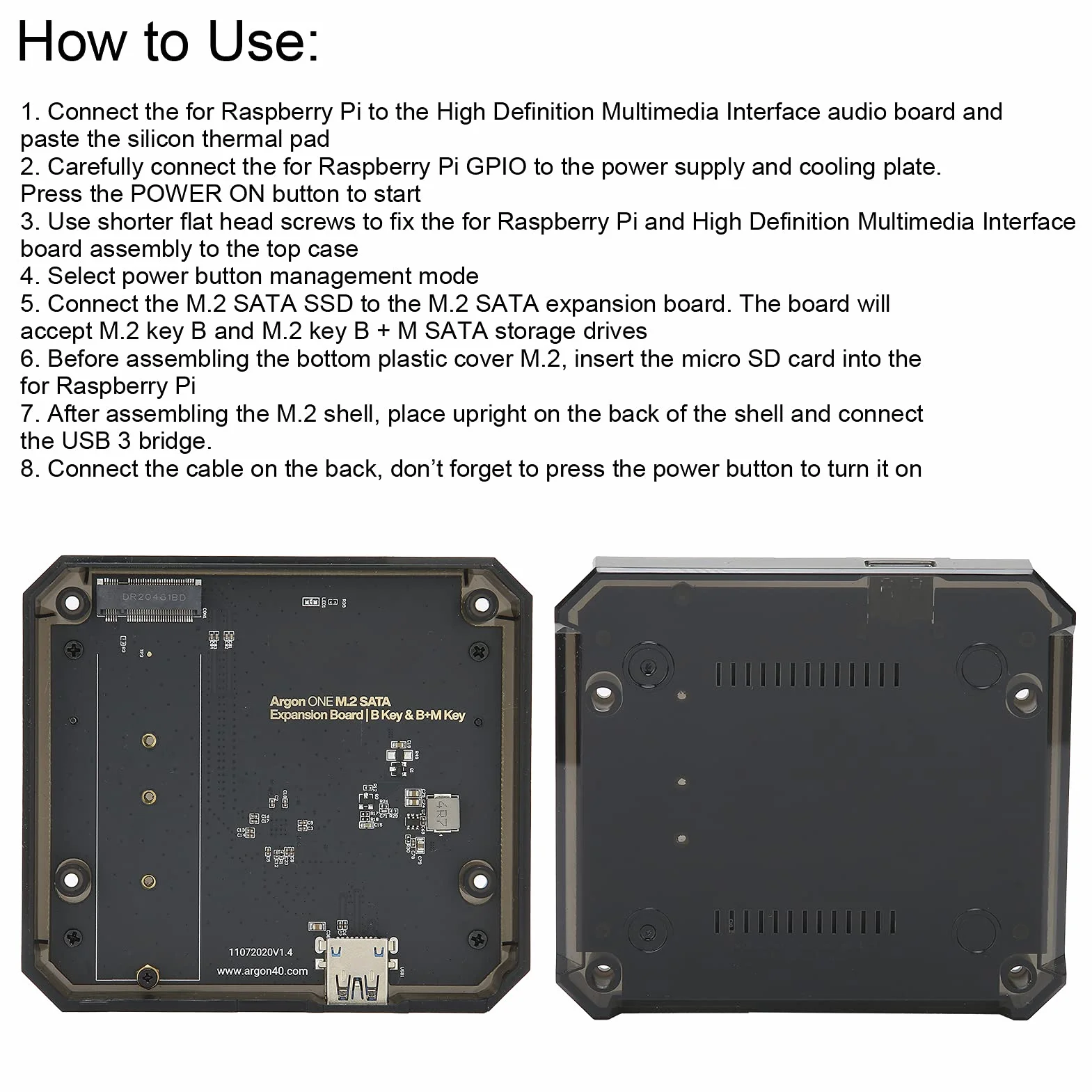 per Scheda di Espansione per Argon One M.2 per 4B, SSD SATA M.2 a Modulo di Espansione USB 3.0 / Chiave NGFF SSD M.2 B e Chiave B + M (2280 2260 2242 2230)