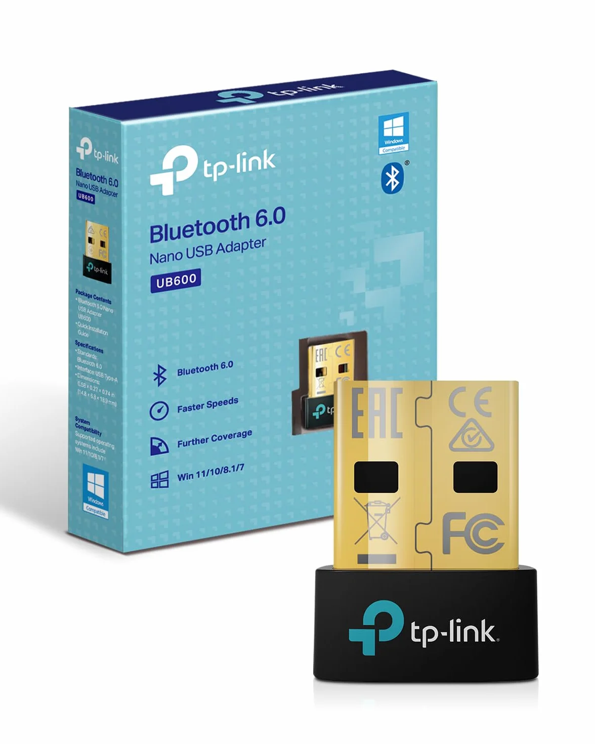 TP-Link UB600 Bluetooth 6.0 Nano USB Adattatore Bluetooth per PC, Compatibile con PS5/PS4/Telefono/Cuffie/Tastiera/Mouse, Windows 11/10/8.1/7