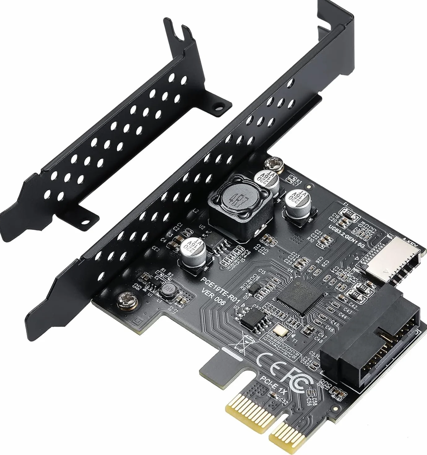 Connettore da pannello frontale PCI-E 1X a USB 3.2 GEN1 5 Gbps a 20 pin (all'intestazione del pannello frontale di tipo C),Scheda di espansione con presa USB 3.0 a 19pin
