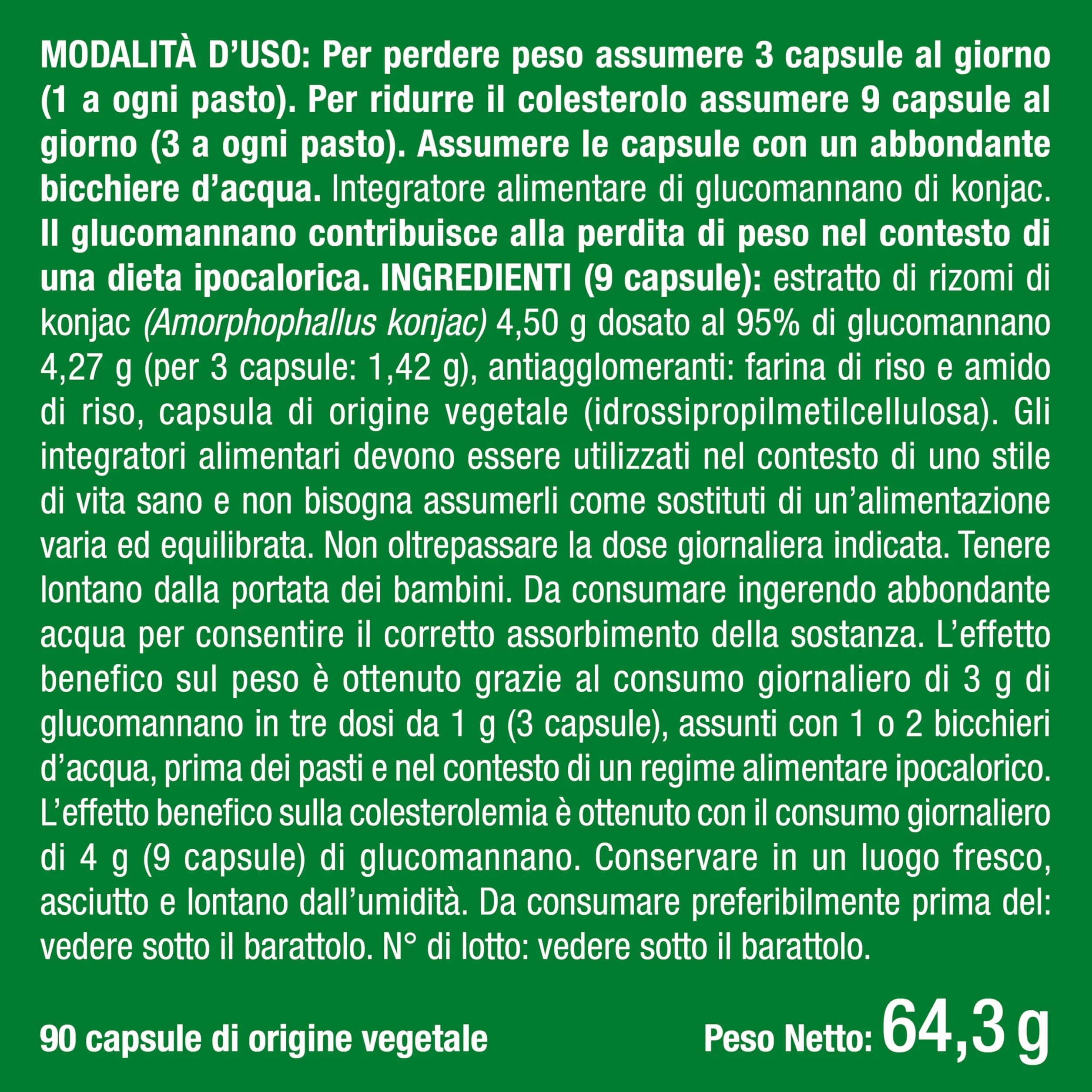 Konjac Puro 95% Glucomannani 90 Capsule Vegane Nutrimea Benessere Detox