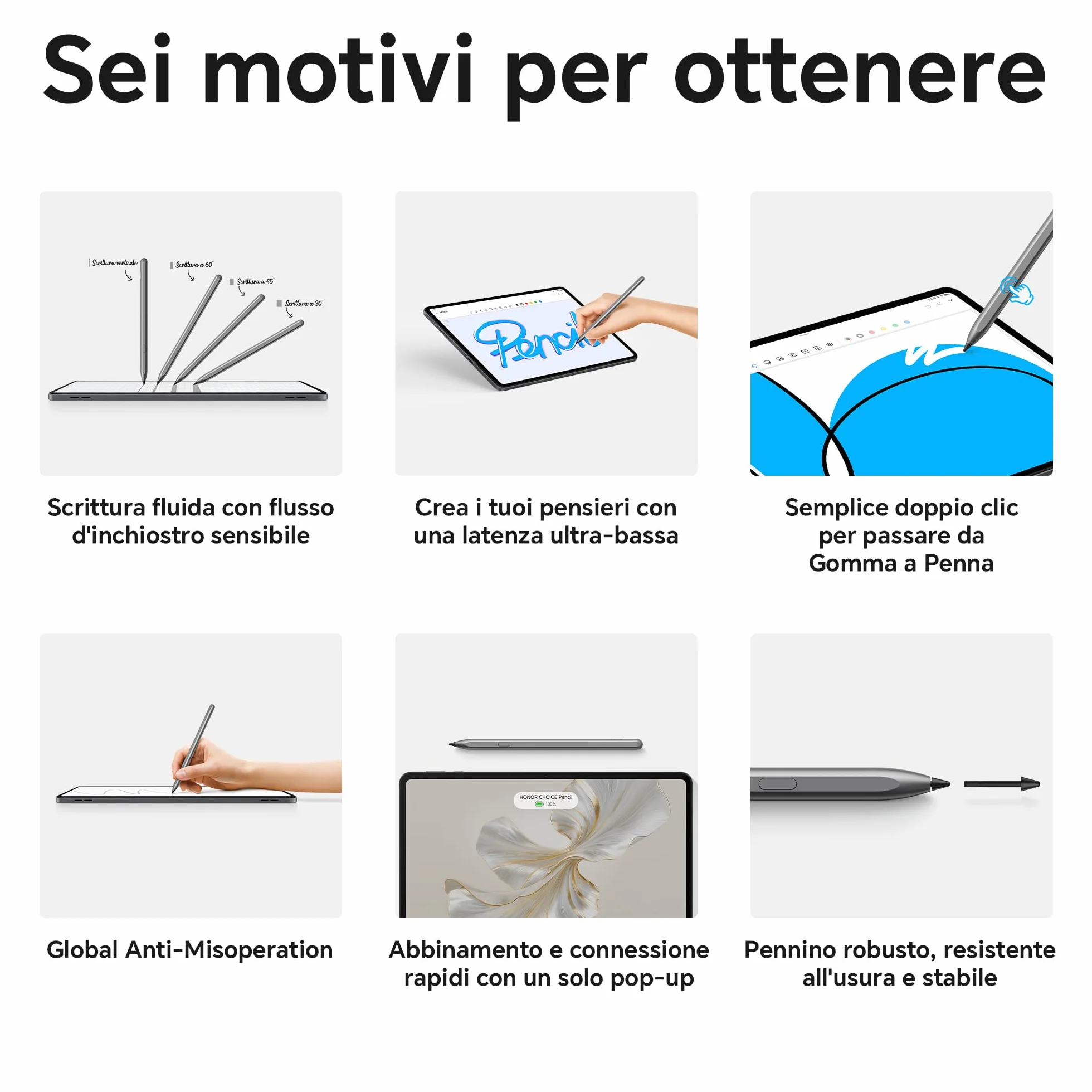 HONOR CHOICE penna per HONOR Pad 10/9/X9a, ad alta sensibilità, Palm Rejection, penna touch per tablet con rilevamento dell'inclinazione, penna capacitiva con 1 punta di ricambio