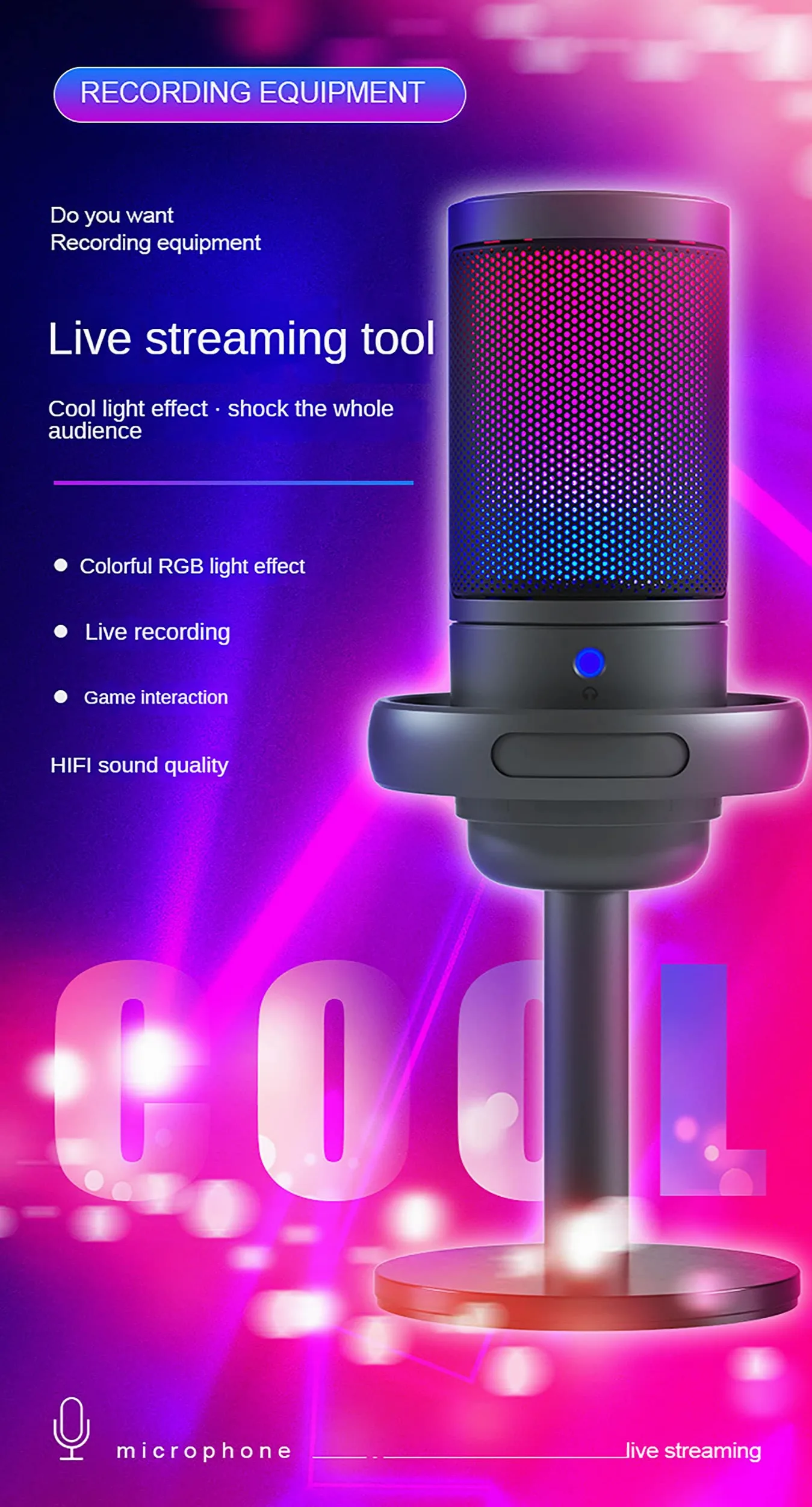 Microfono a Condensatore USB, Microfono a Disco Per Giochi E-sport RGB, Adatto Per La Registrazione Di Doppiaggio, Registrazione Di Trucchi Di Bellezza, Giochi Di E-sport