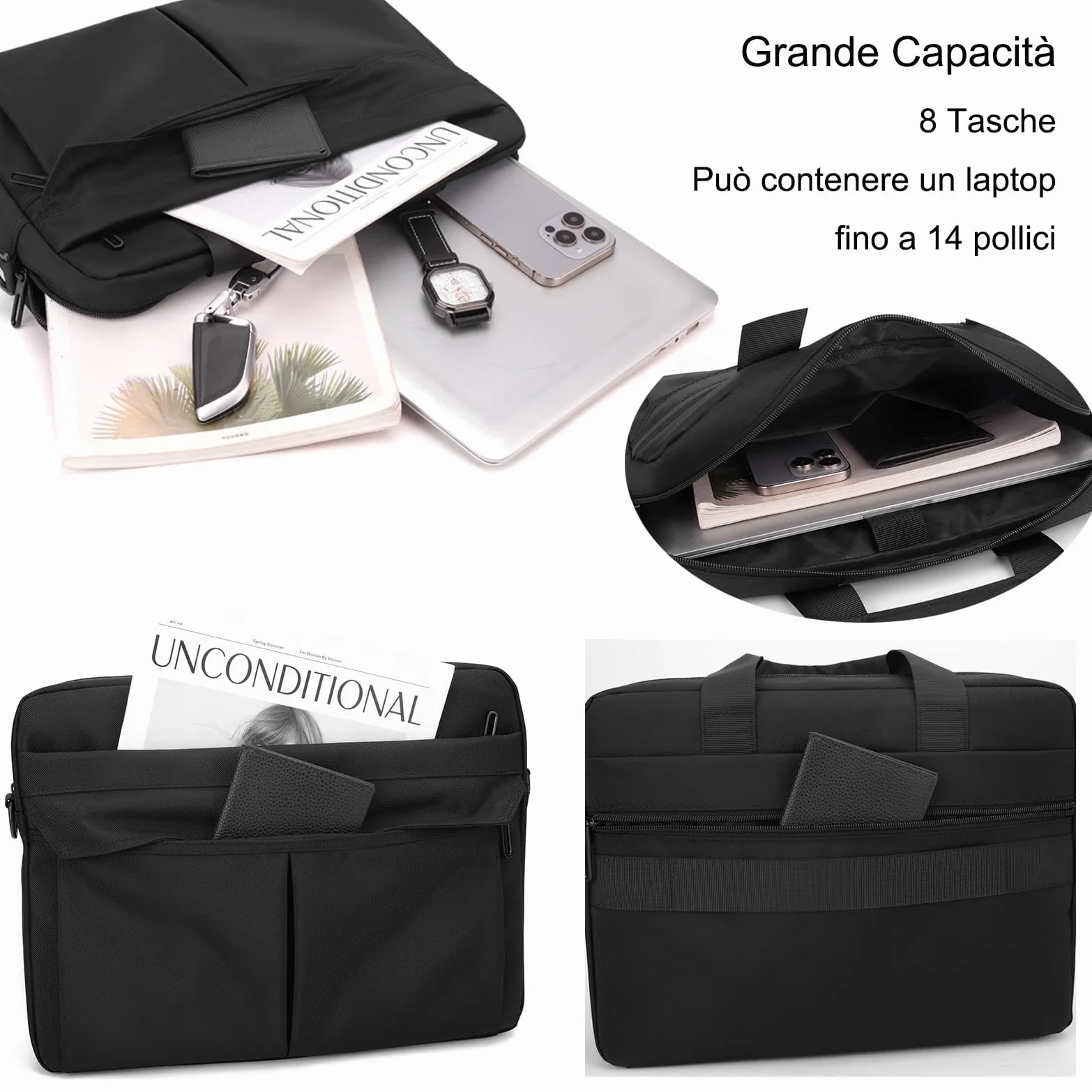zhongningyifeng Borsa a tracolla per computer portatile da 14 pollici, in nylon leggero, impermeabile, per lavoro, studio, viaggio