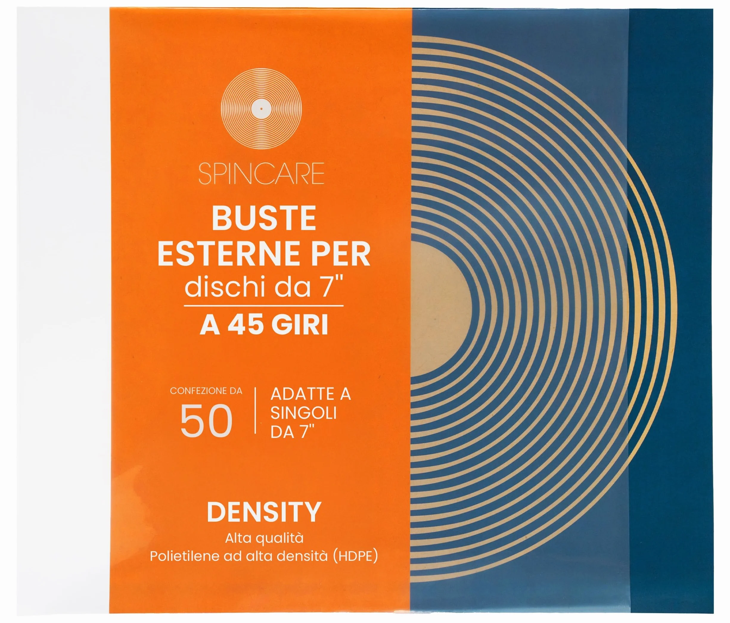 Spincare 50x 7 pollici buste vinili 45 giri esterne protezione UV | Density buste protettive vinili in polietilene resistenti qualità archivio per dischi 7”
