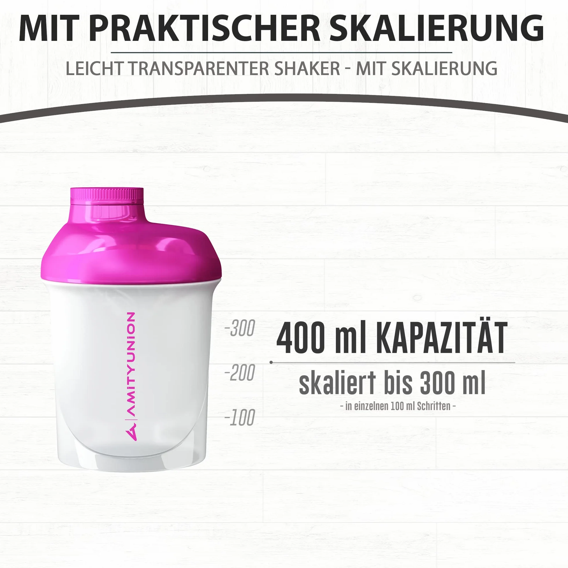 Shaker proteico Deluxe 400 ml a prova di perdite senza BPA rosa e bianco