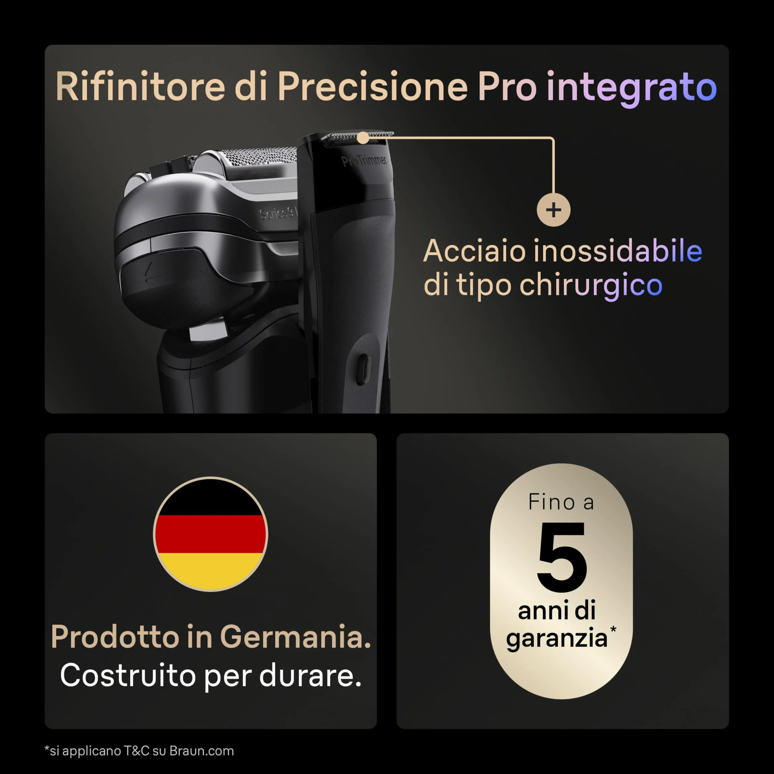 Braun Serie 9 PRO Rasoio Elettrico Barba Wet&Dry 5+1 Lame Precisione 60 Min Testina Ricambio Stazione SmartCare 6in1 Nero