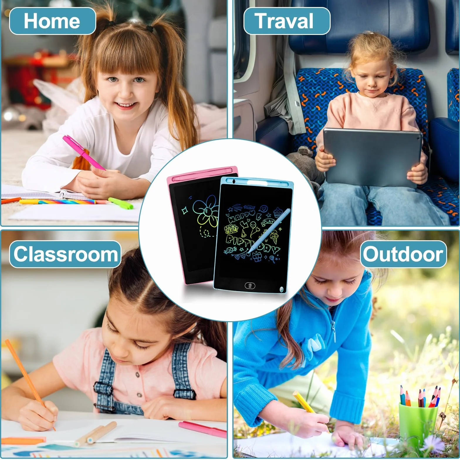 Tavoletta Grafica LCD 8,5 Pollici Scrittura con Penna Lavagna Portatile da Disegno per Bambini Blu Rosa