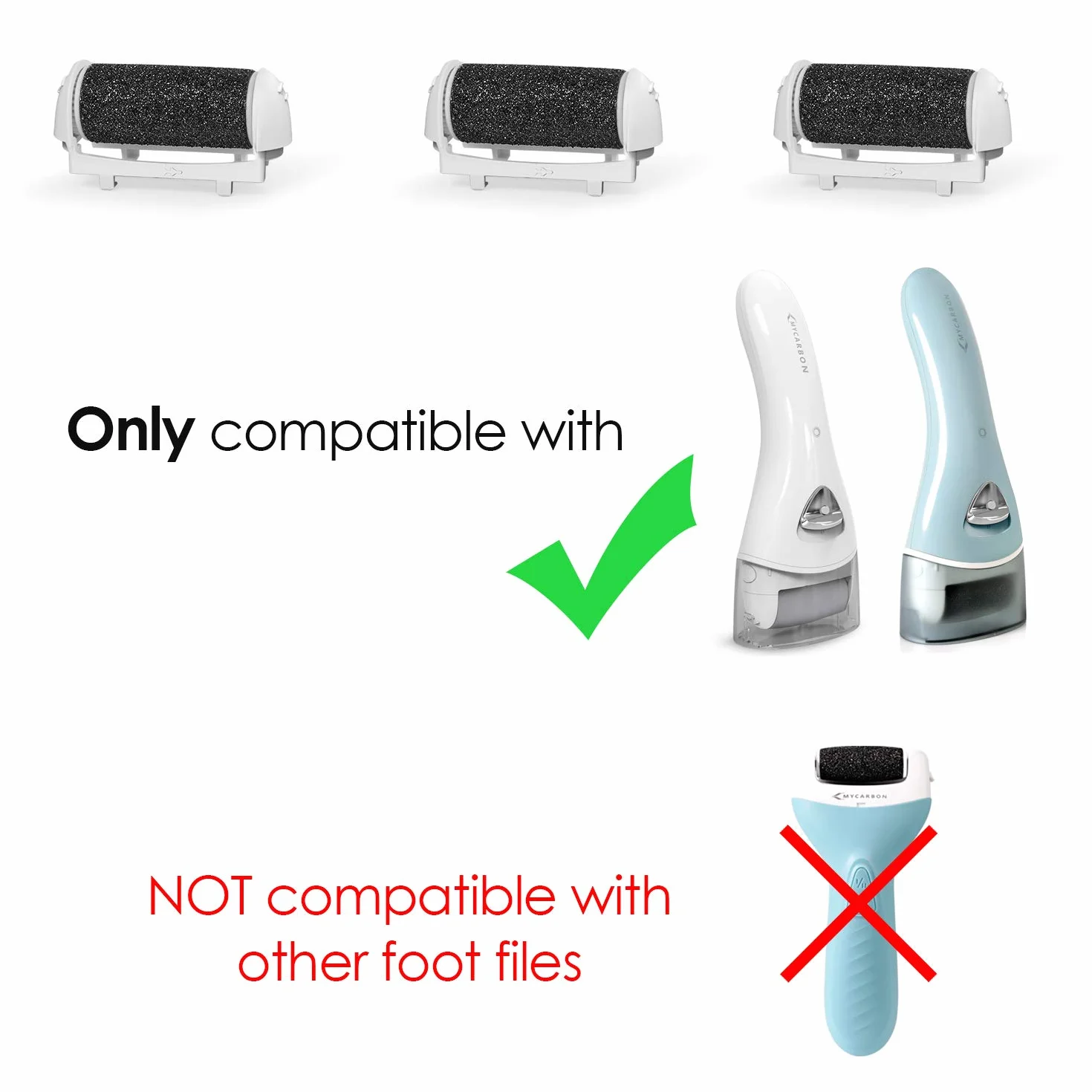 MYCARBON Testine di Ricambio Grana Grossa Rulli Rugosi Neri per Pedicure Elettrico BCM-1138