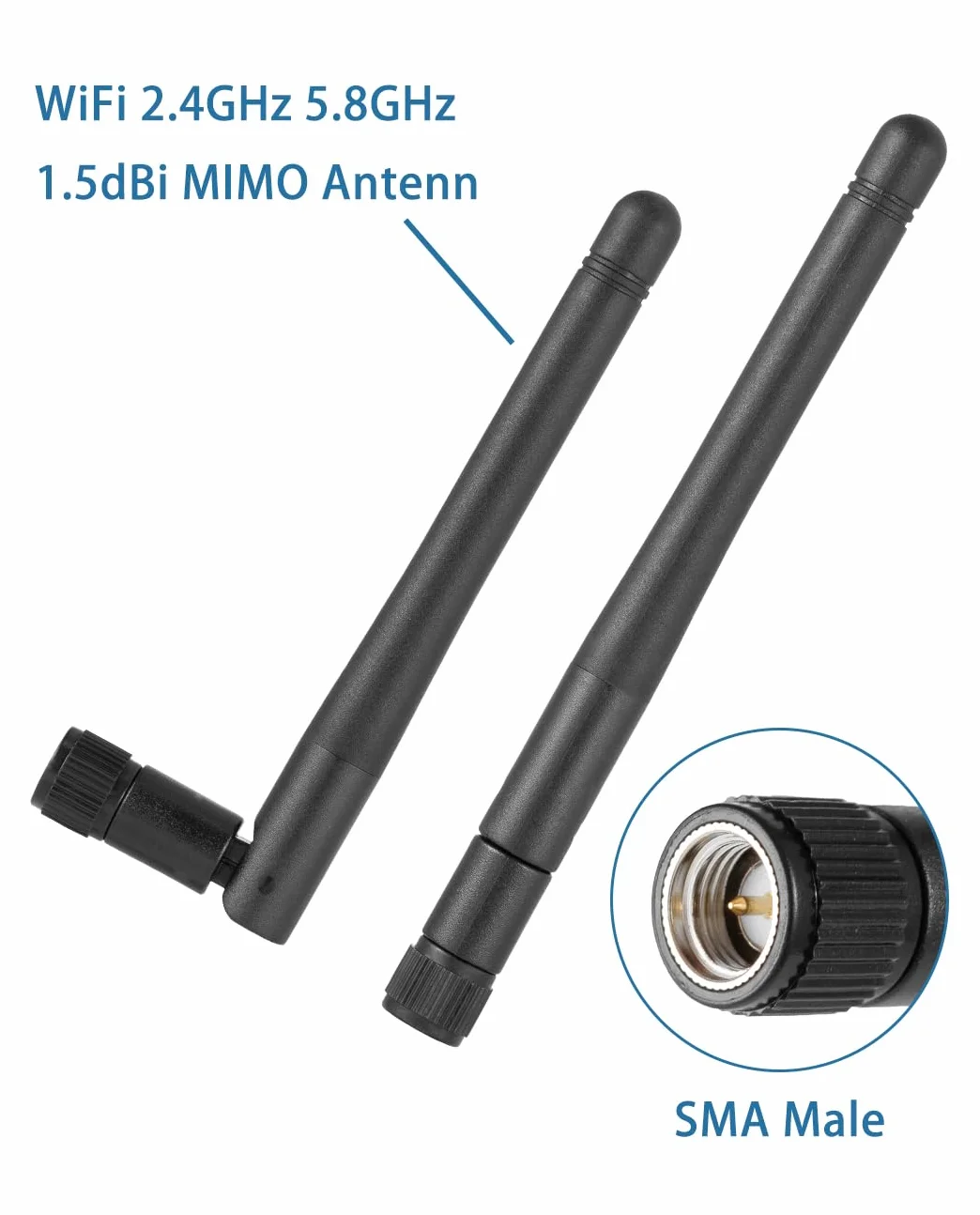 Vecys 2PCS Doppio Banda WiFi Antenna 2.4GHz 5GHz 5.8GHz Antenna 1.5dBi MIMO SMA Maschio Antenna per Router WiFi Scheda LAN Wireless PCIe Scheda Router Monitor Videosorveglianza