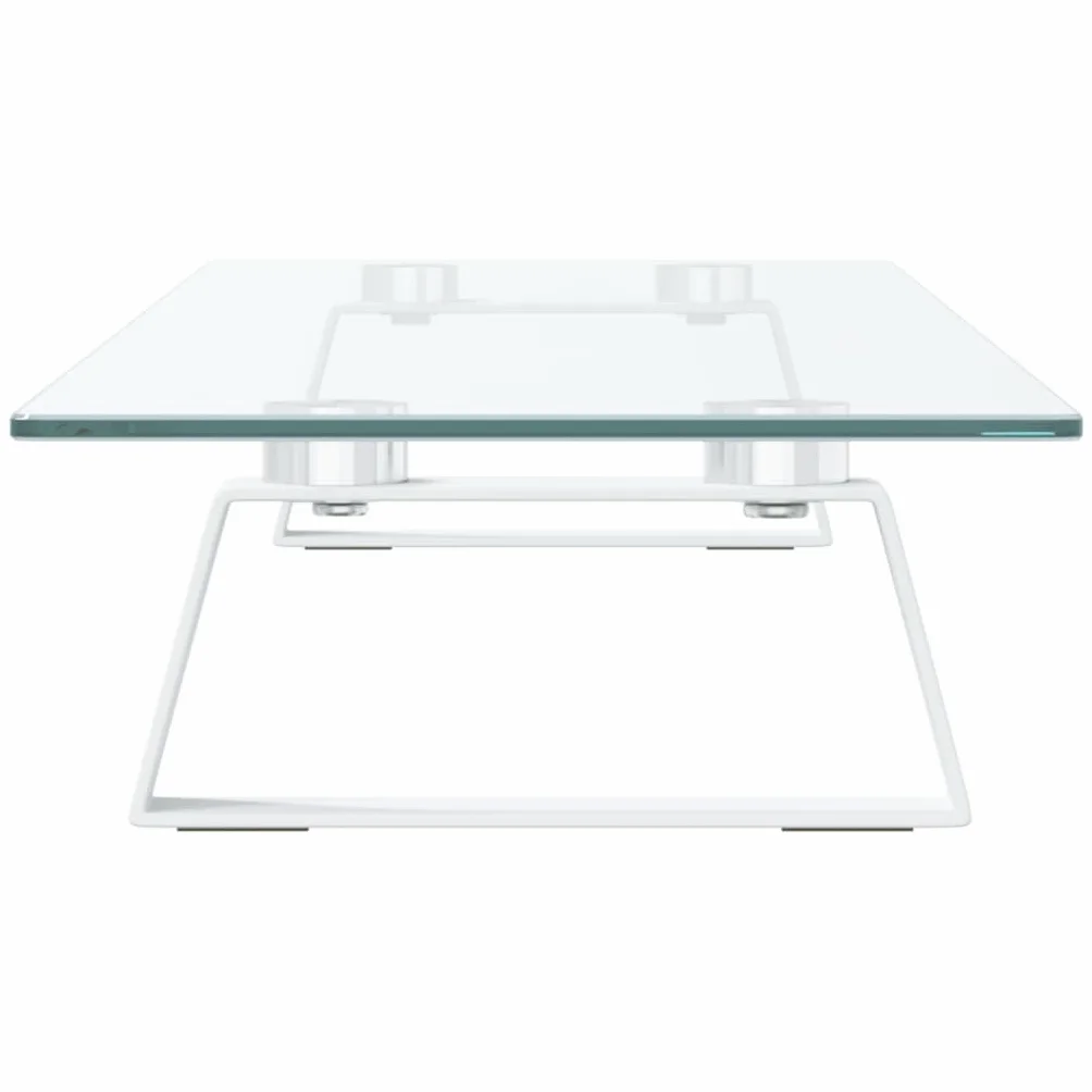 Supporto per monitor bianco in vetro temperato e metallo, 80 x 20 x 8 cm, con ripiano per tastiera e gestione dei cavi, per scrivania, home office, ufficio e posto di lavoro