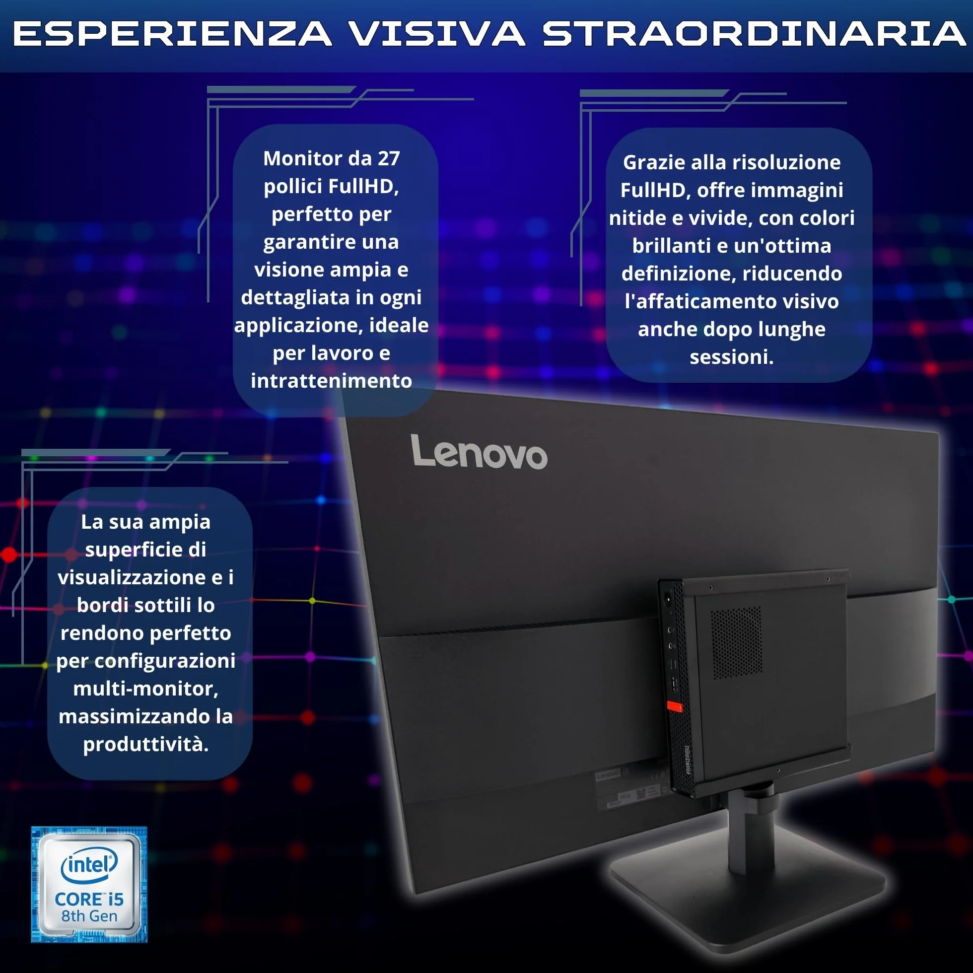 Lenovo Slim 27 pollici Computer i5 8500 16 GB RAM 1 TB SSD Win 11 Pro Office 2021 Pro