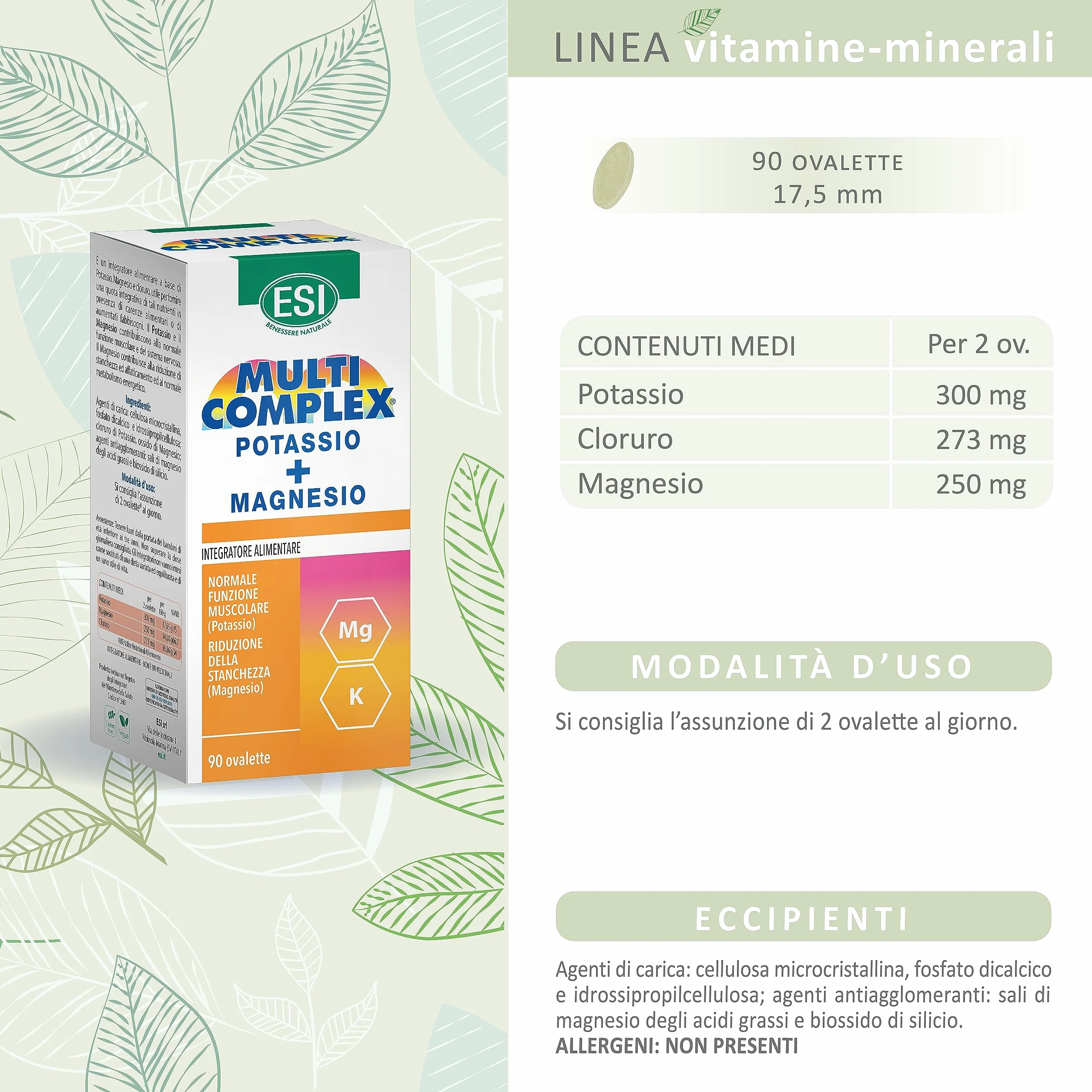 ESI Multicomplex Potassio+Magnesio Integratore Alimentare Multiminerale 90 Ovalette Stanchezza Energia