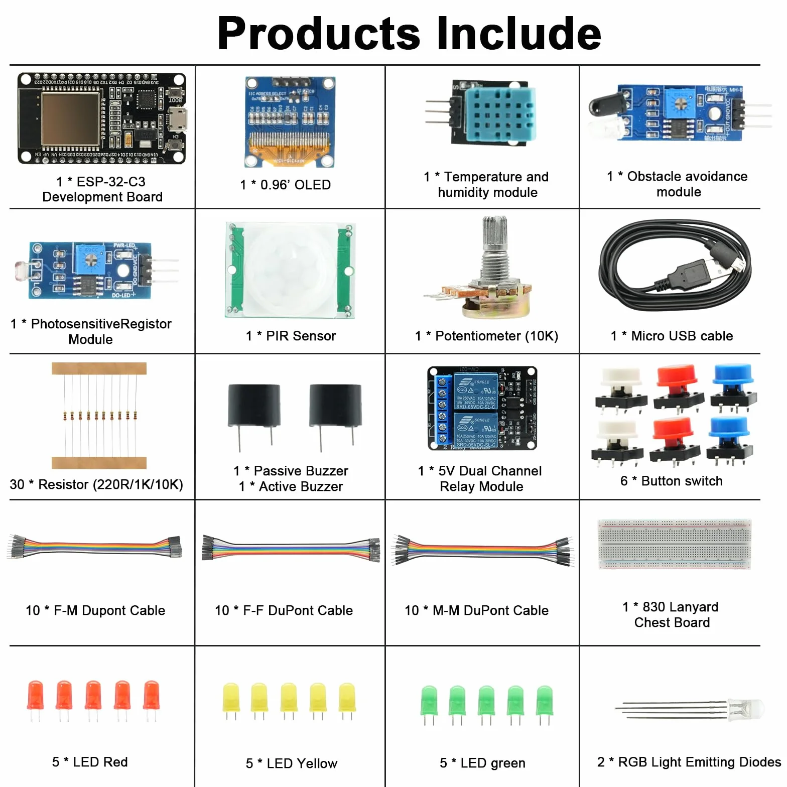 Scheda di sviluppo ESP-32-Starter Kit di base Binghe Kit ESP32 con OLED, sensori, moduli di visualizzazione su scheda Breadboard Compatibile con Arduino