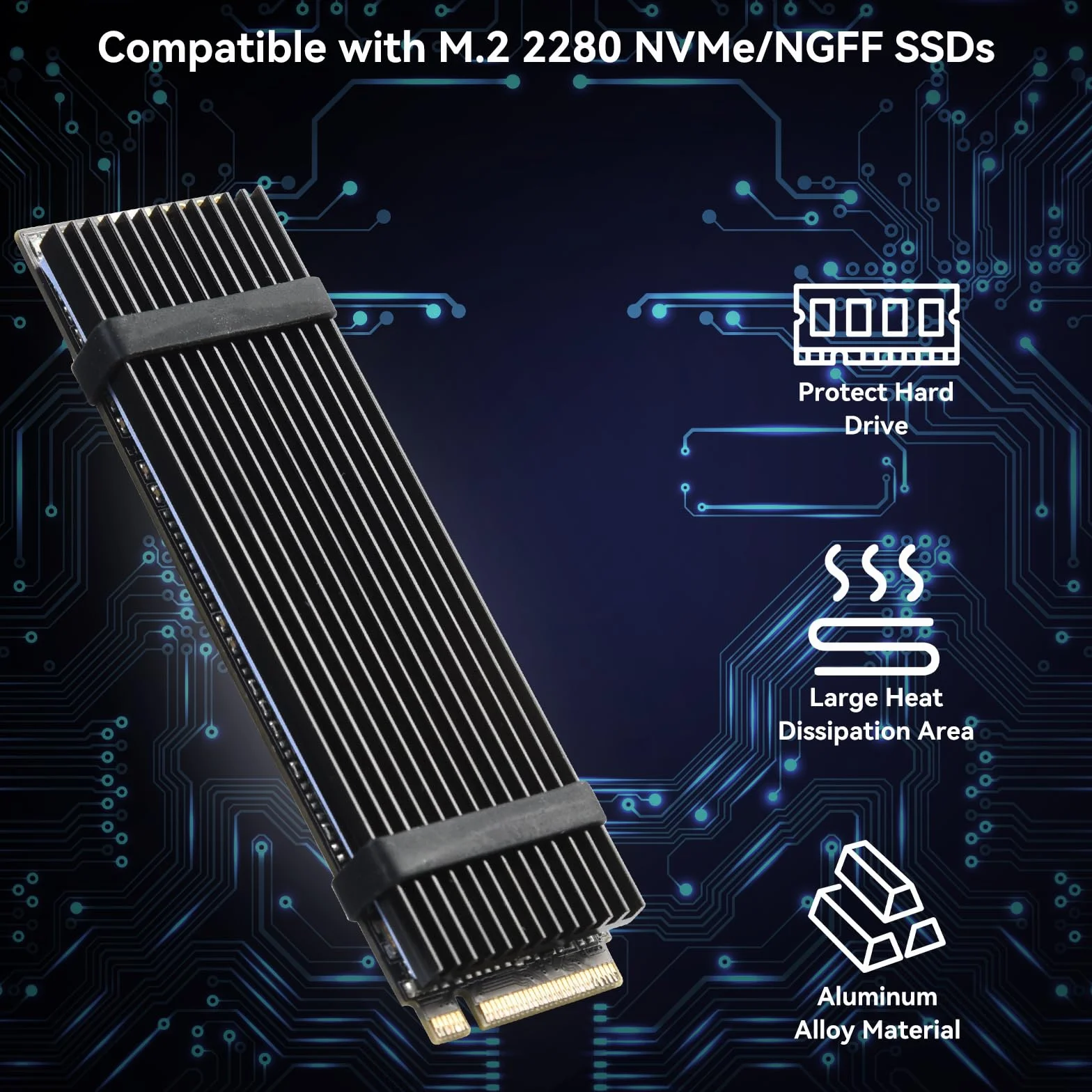 ELUTENG Dissipatore di Calore SSD M.2, 5 Pezzi M2 2280 NVMe SSD Hard Disk Alluminio Dissipatore di Calore con Cuscinetto Termico in Silicone e 10 Fascette in Gomma per PC PS5 M.2 PCIE NGFF Heat Sink