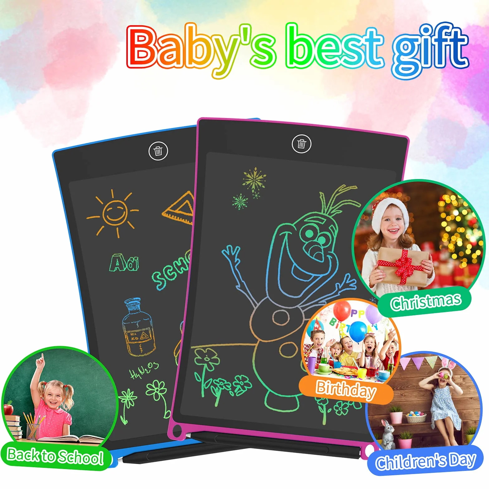 HOMESTEC 2 Pezzi Tavoletta Grafica LCD 8,5 Pollici Display Colorato, Scrittura Disegno Cancellabile, Regalo Bambini 3-7 Anni (Rosa+Blu)