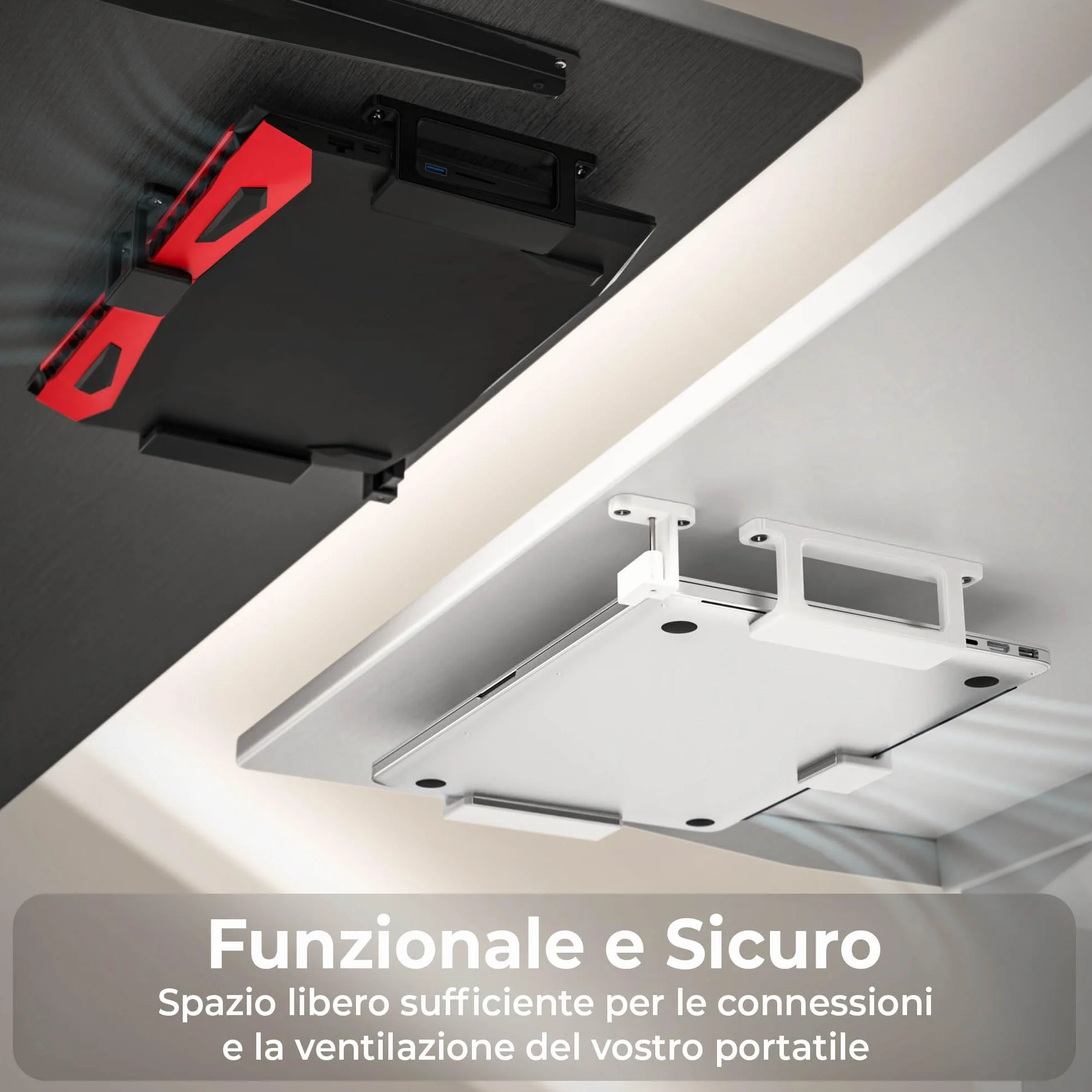 Mobilefox Supporto per mensola per laptop, sotto scrivania, con protezione anticaduta per notebook MacBook 0-35 mm (nero)