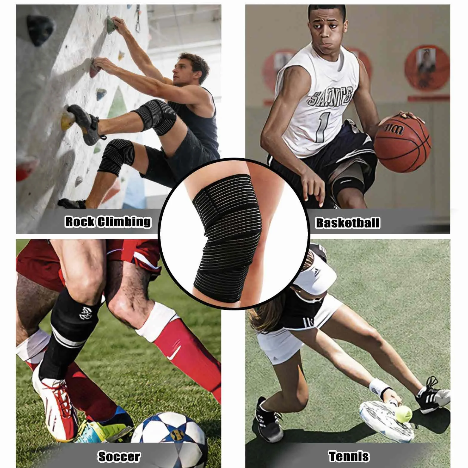 Fascia Elastica Coscia 200CM in Nylon – Benda Compressiva Sportiva con Chiusura a Strappo, Regolabile, Traspirante, Nero (2 Pezzi)