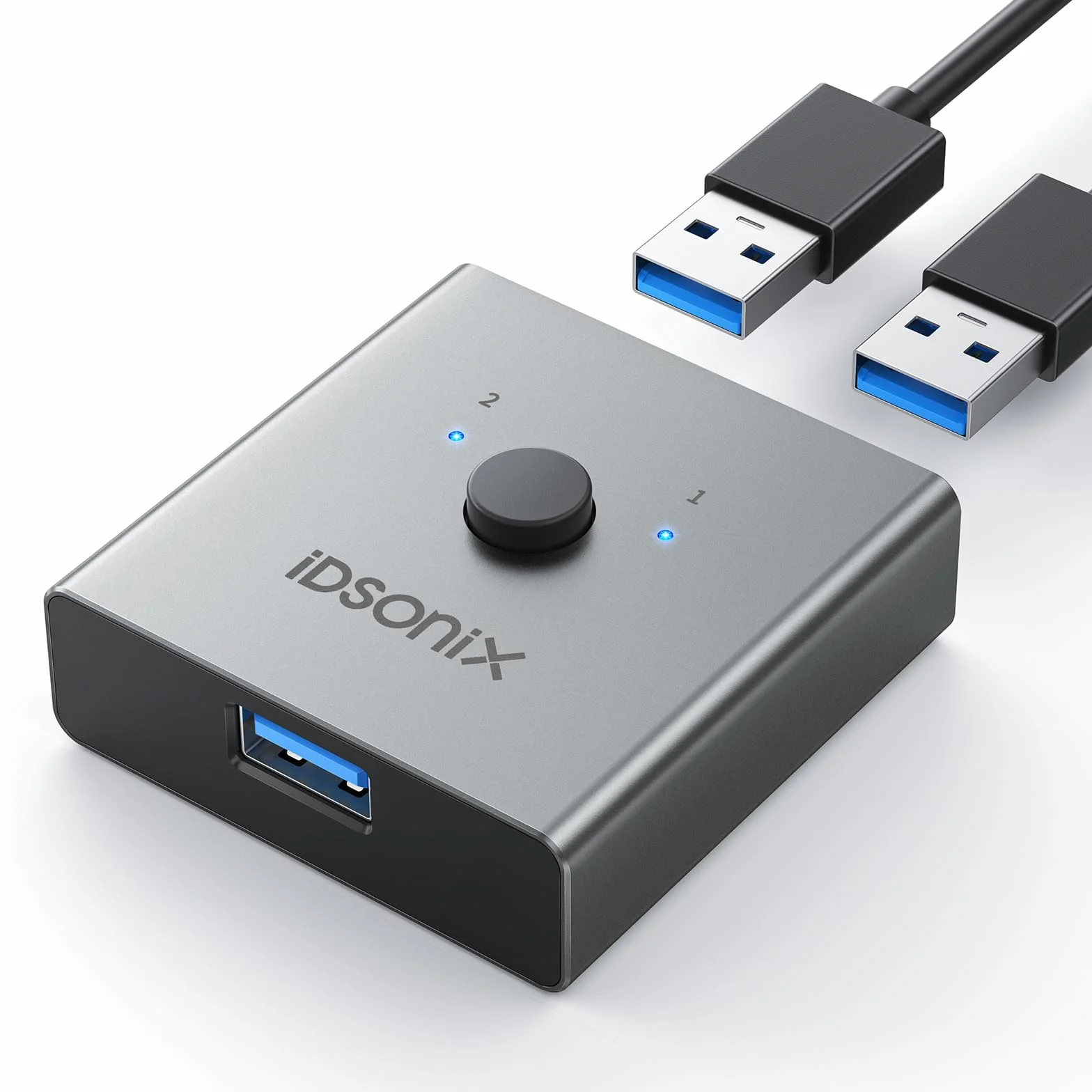 iDsonix - Interruttore USB 3.0 in alluminio, bidirezionale USB Switch 2 ingressi 1 uscita, 2 computer condividono 1 dispositivo per stampante, mouse, tastiera, supporto CarPlay e Android Auto