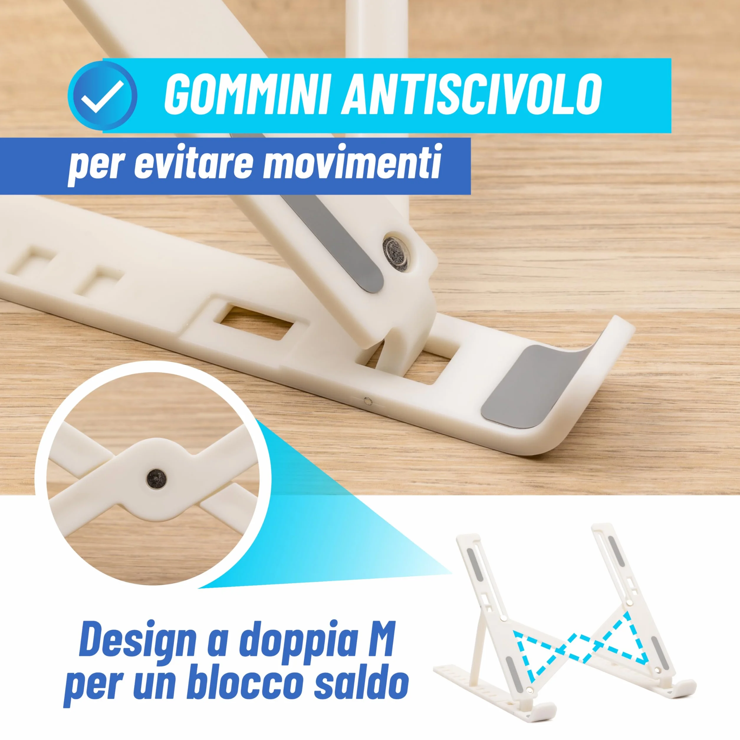 Supporto Pc Portatile, Gommini Antiscivoli, Supporto Tablet Con 10 Livelli Di Altezza, Piccolo E Pratico, Ventilazione e Dissipazione del Calore, Bianco