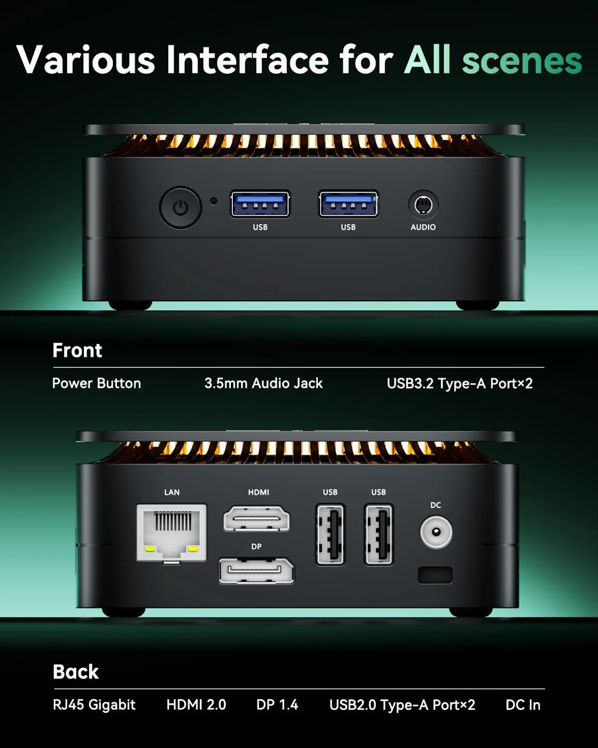 NiPoGi Essenx E1 Mini PC AMD 3150U 8GB DDR4 256GB SSD 4K@60Hz Dual Display WiFi 5 BT 4.2 LAN W11 Pro