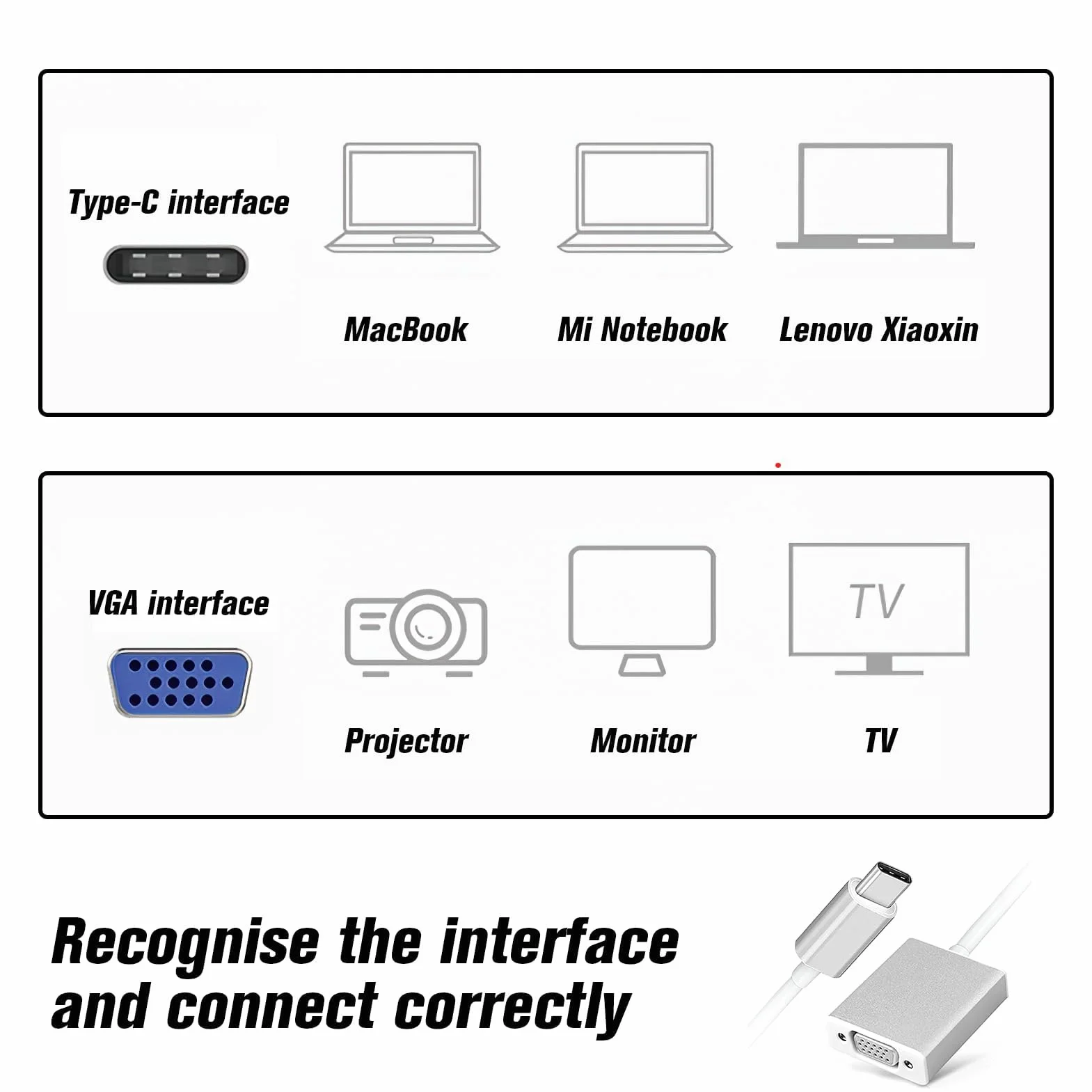 Nazaz Adattatore da USB-C a VGA di Alta Qualità, Compatibile con Thund er bolt 3, Convertitore da Type-C Maschio a VGA Femmina per Laptop, Smartphone e Tablet, Risoluzione 1080P HD