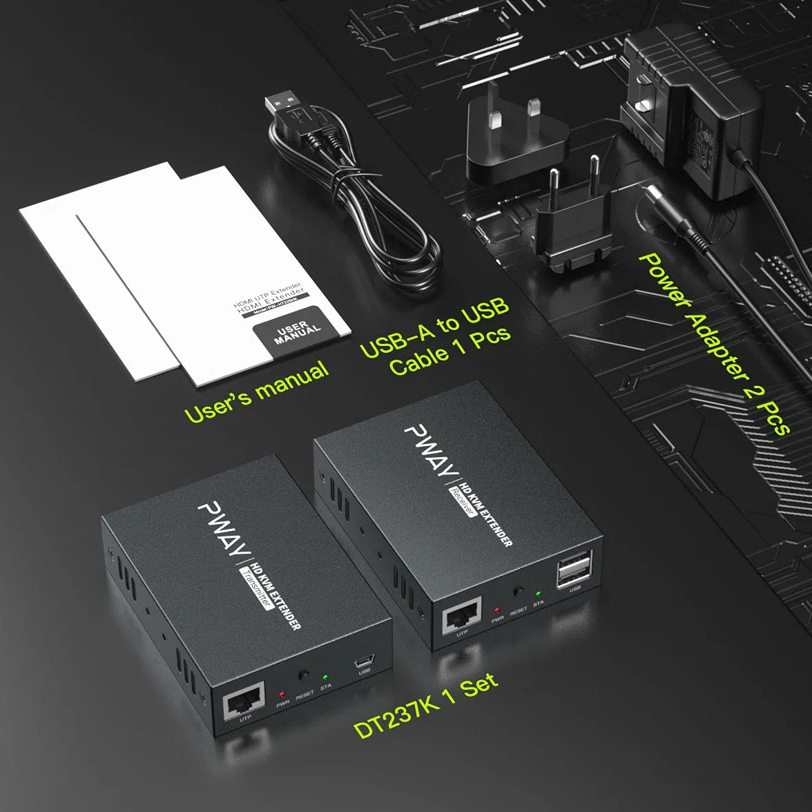 PW-DT237K HDMI KVM Extender USB 492ft/150m Trasmissione su singolo Cat5e/6/7 HD 1080P Supporto TCP/IP e funzione di loop out
