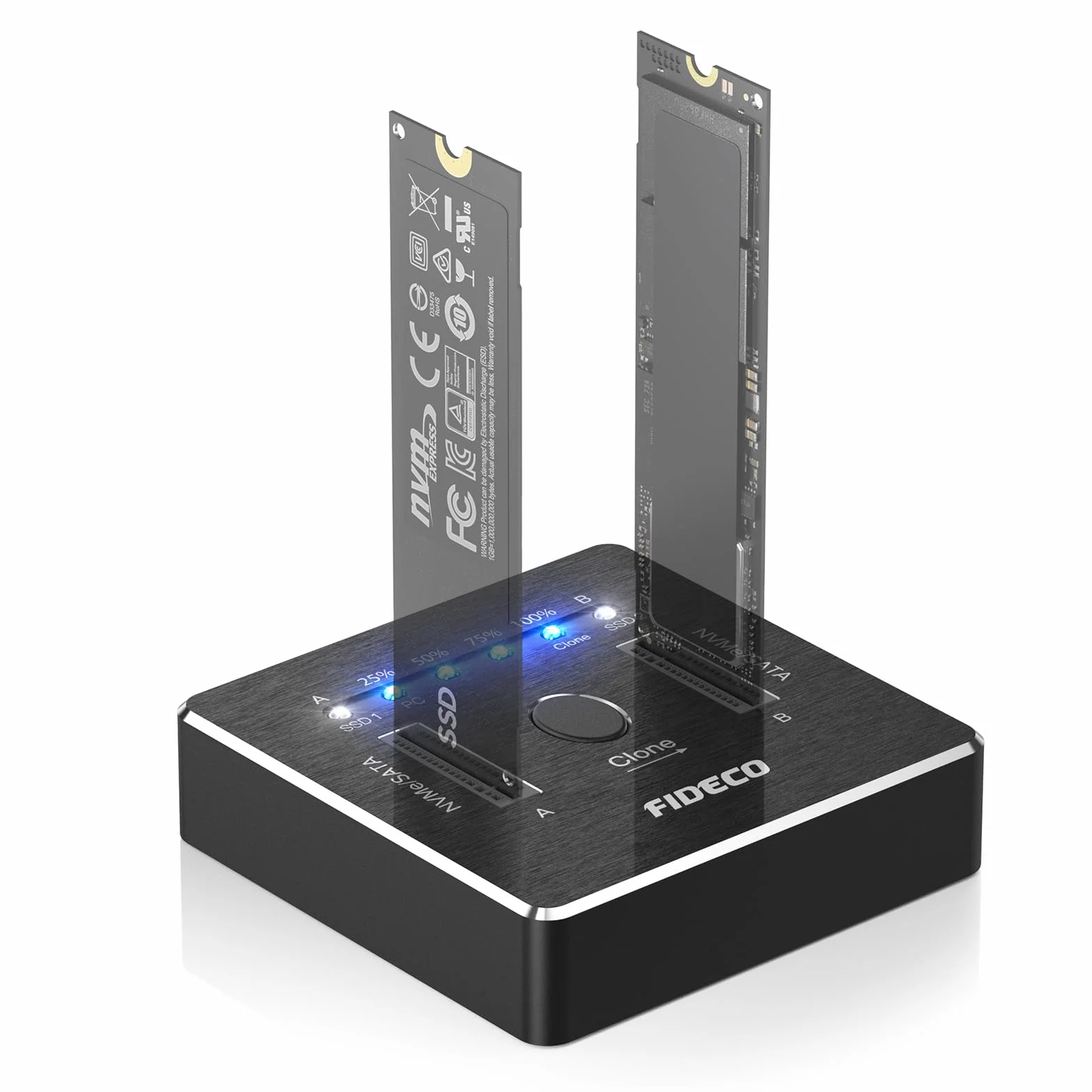 FIDECO M.2 NVMe SATA SSD Enclosure USB 3.2 Gen 2 10Gbps Aluminium Clone Support