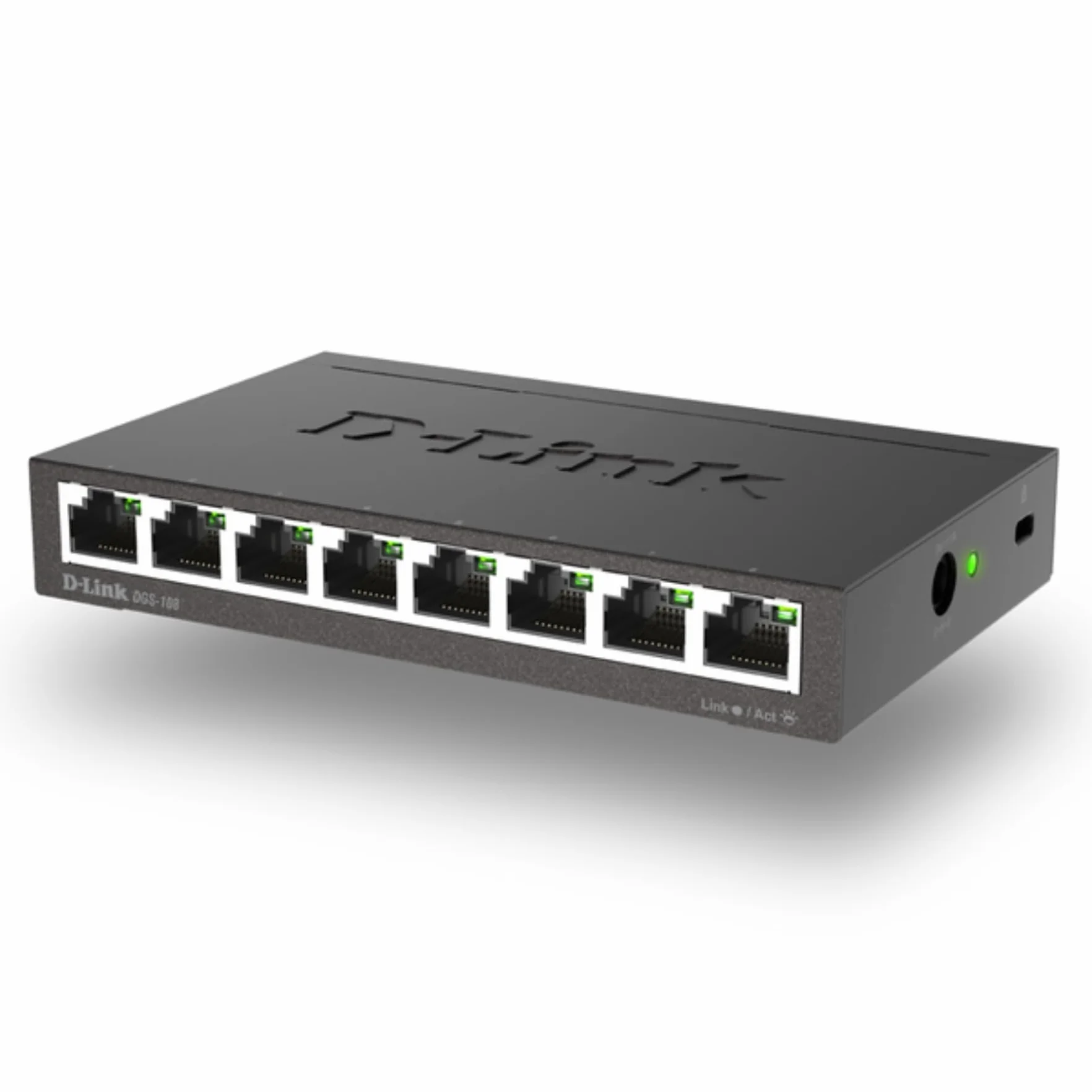 D-Link DGS-108 Switch 8 Porte Gigabit, Struttura in Metallo, Nero/Antracite