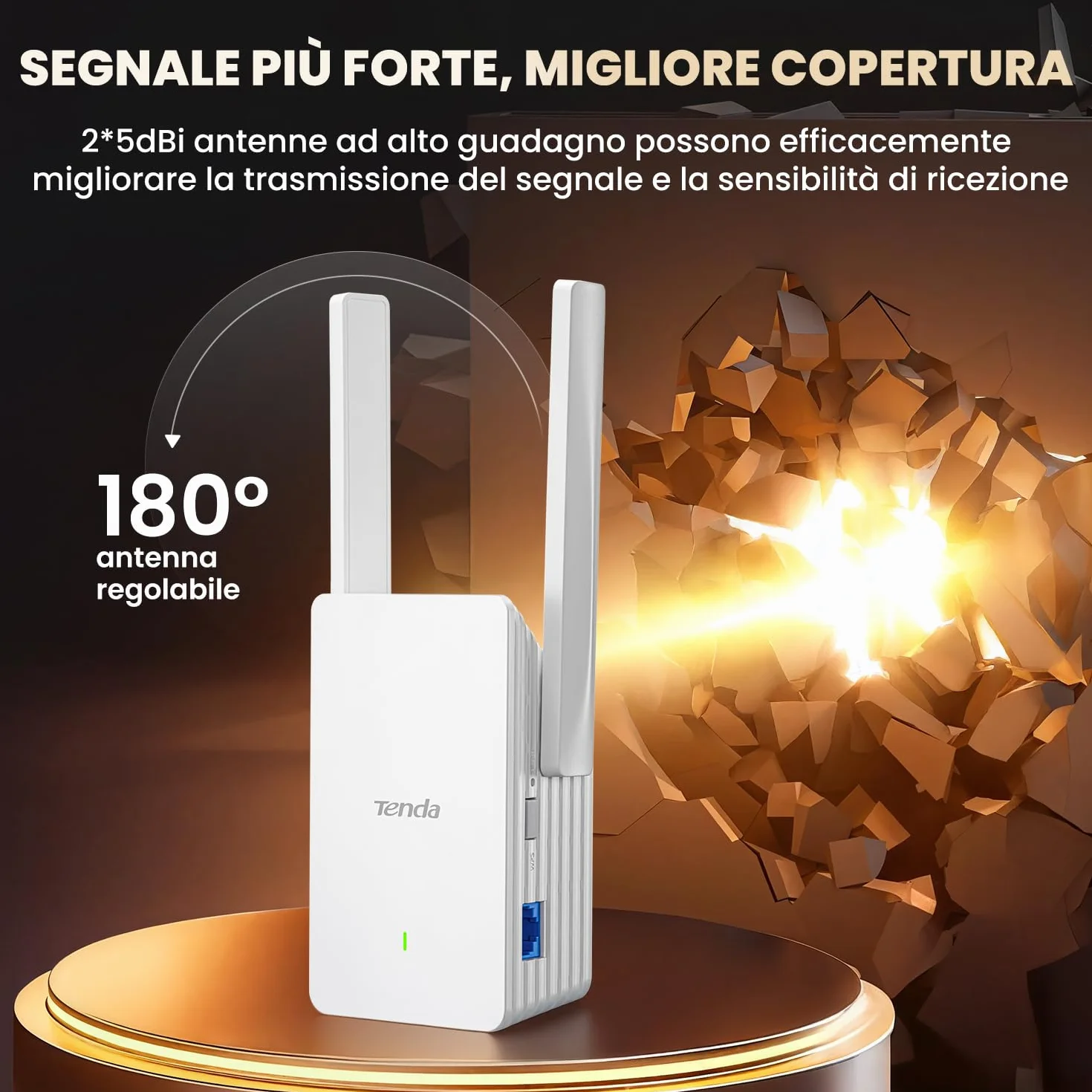 Tenda Ripetitore WiFi 6 A23, Amplificatore Dual Band AX1500, WiFi Extender, Access Point, Porta Gigabit Ethernet, Compatibile con Tutti i Box Internet, Facile Installazione